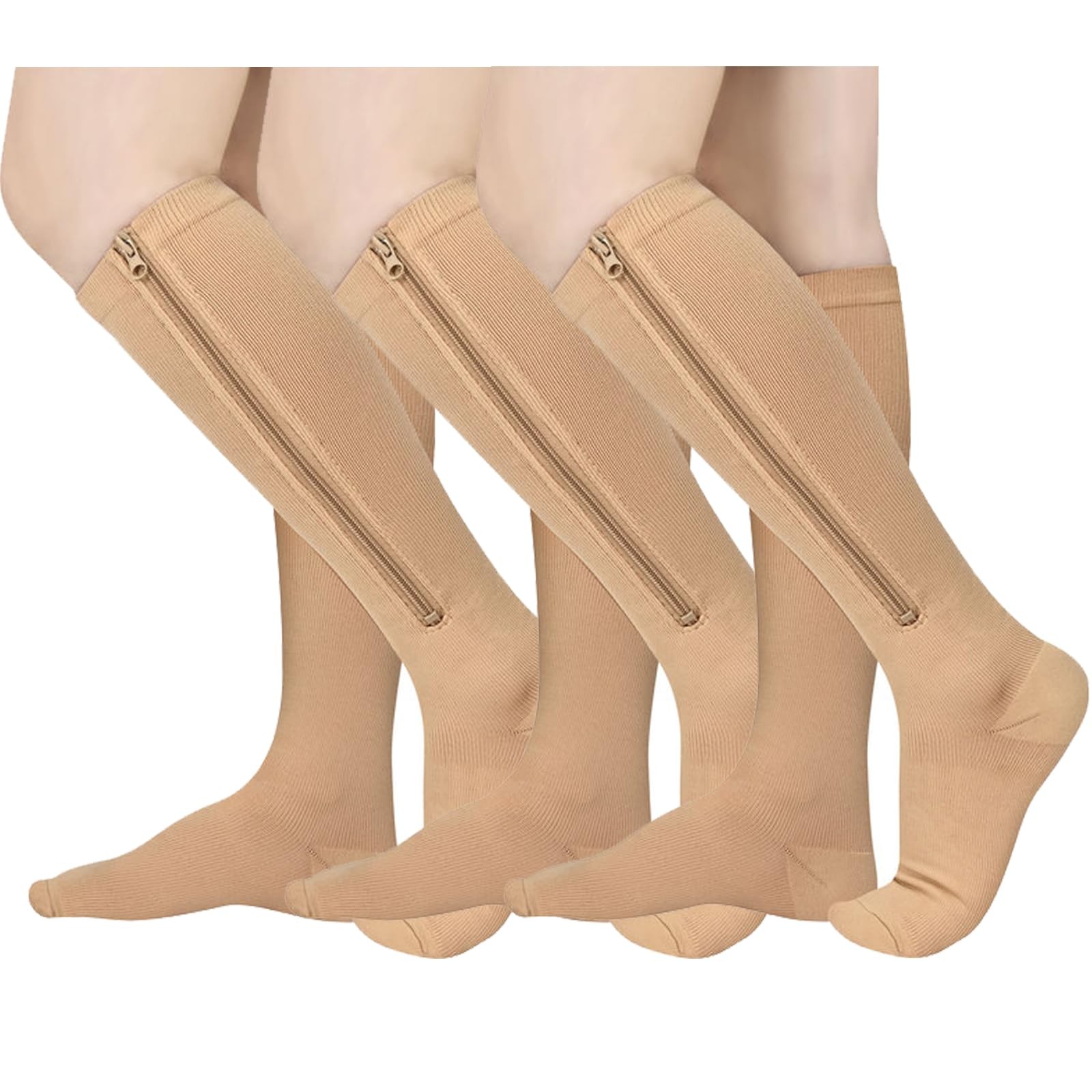 3 Pairs Womens Mens Zipper Compression Socks 1520mmHg Closed Toe