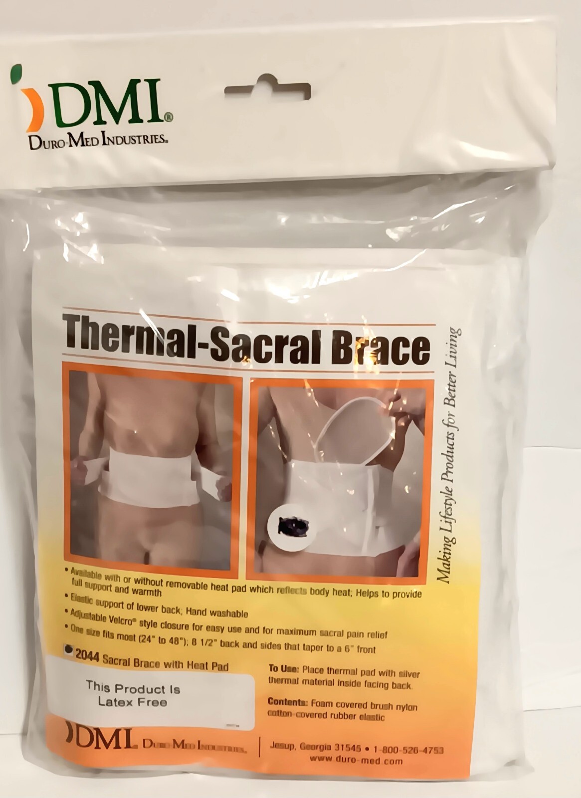 DMI Industries Support Elastic Adjustable Thermal Sacral Brace/Heat Pad 2044 New
