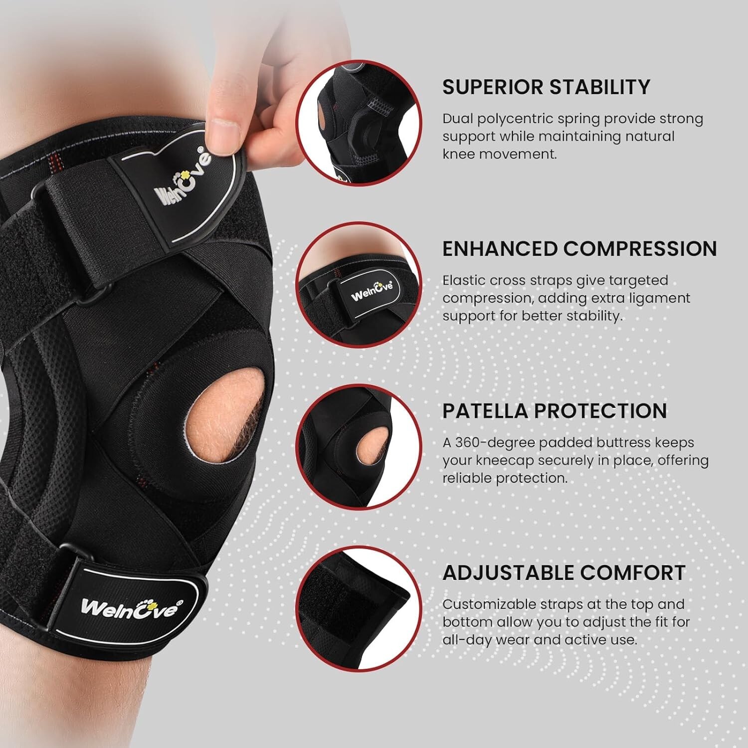 WELOVE Knee Brace Support & Compression – Cross Straps for Stability – Large-NEW