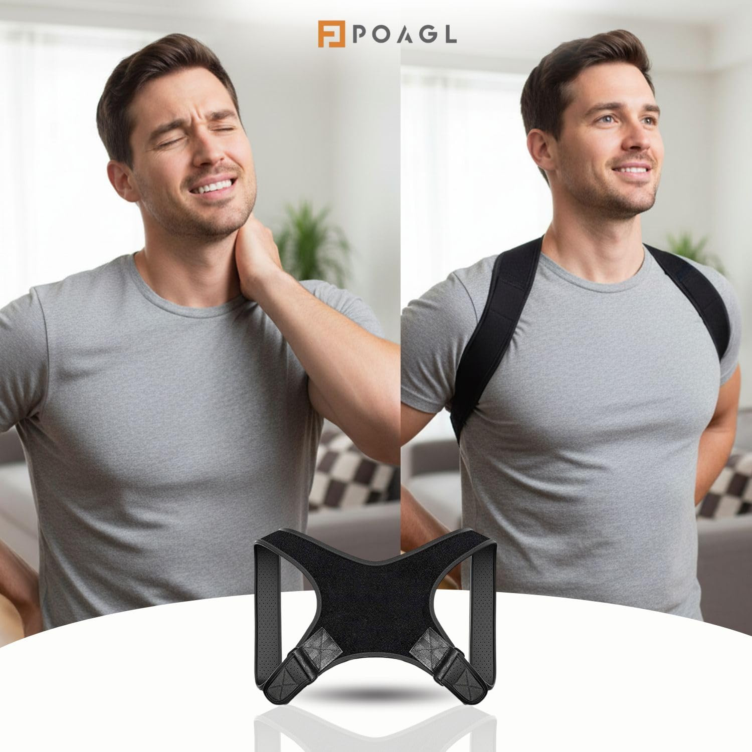POAGL Adjustable Posture Corrector Brace for Men – Universal Fit Upper Back, Sho