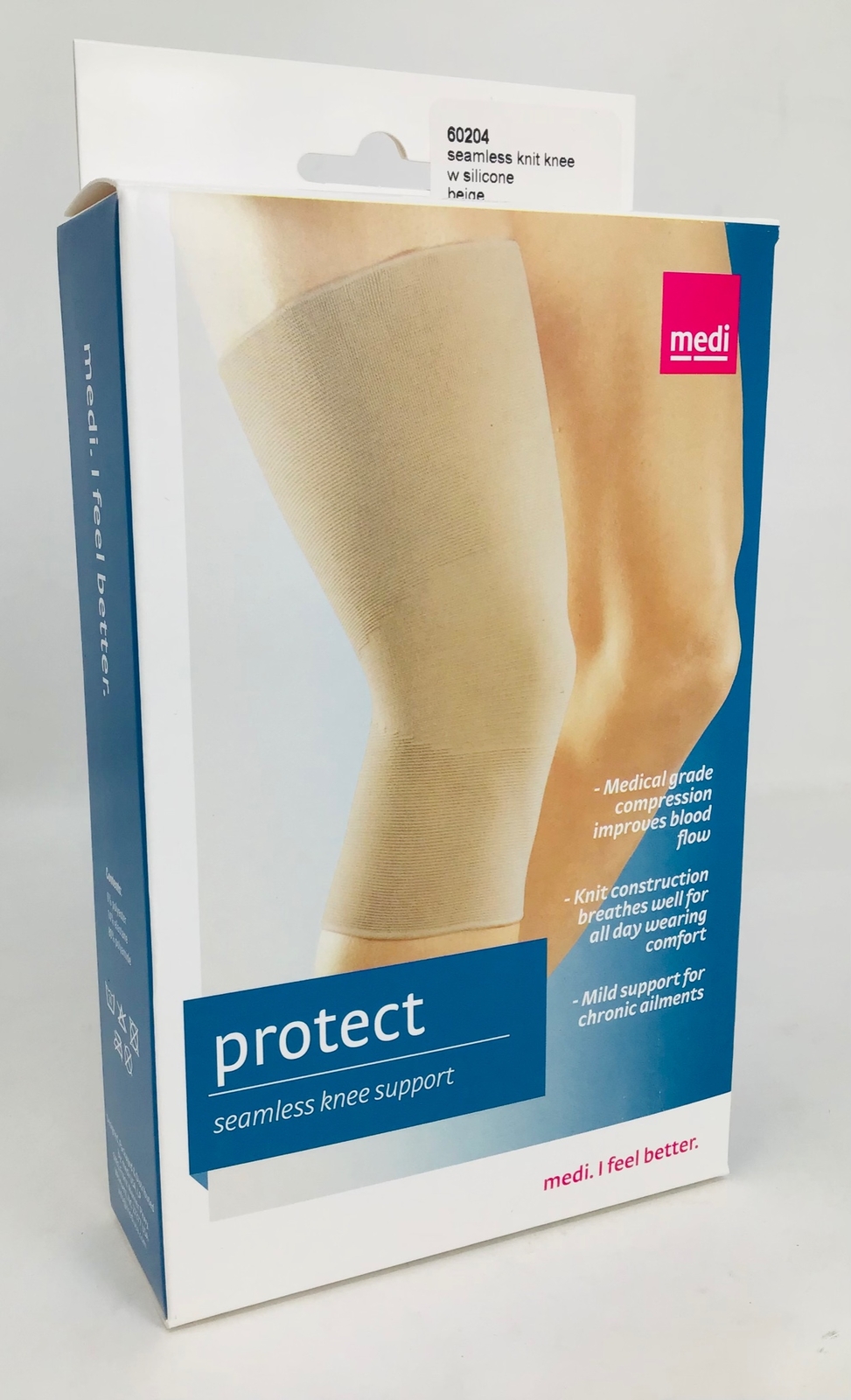 Medi 60204 Protect Beige Seamless Knee Support w/Silicone Secure Band LRG – NEW