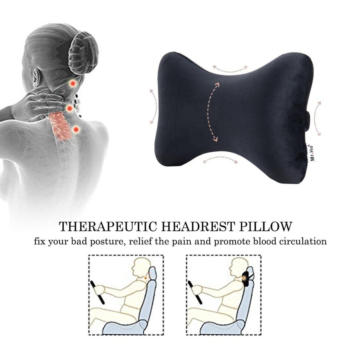 Car Memory Foam Neck Pillow with Premium Velour Washable Removable Pillow Cas…
