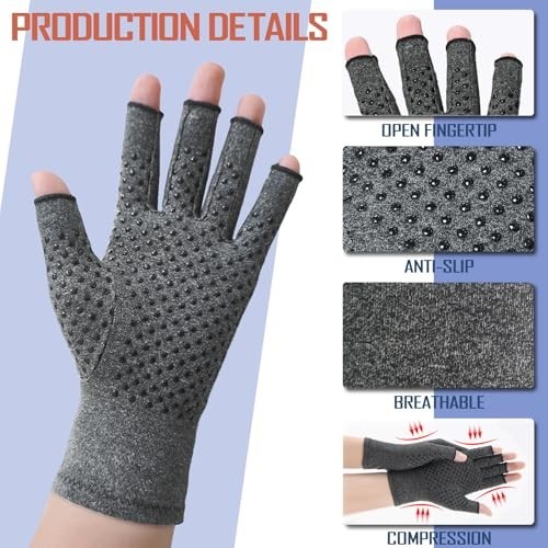 Arthritis Compression Gloves 6 Pairs Fingerless Cotton Spandex for Men Women