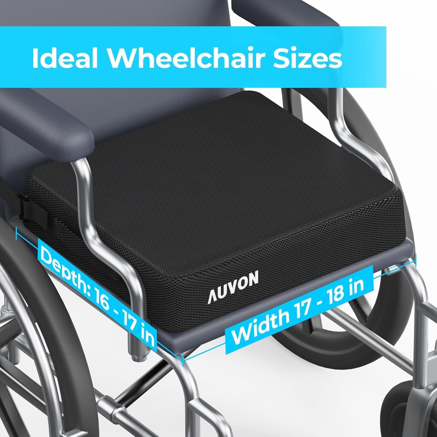 AUVON Cooling Gel Wheelchair Seat Cushion for Sciatica, Back, X-Large, Black
