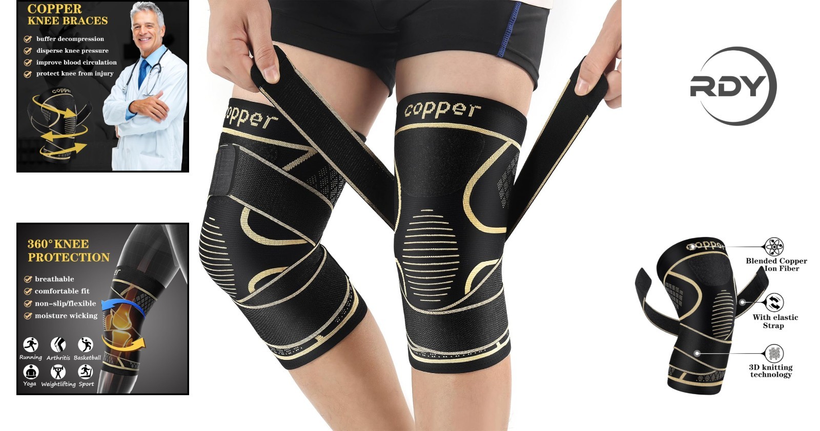 Moisture-Wicking Copper Knee Sleeves for Enhanced Comfort & Performance – 2 Pack