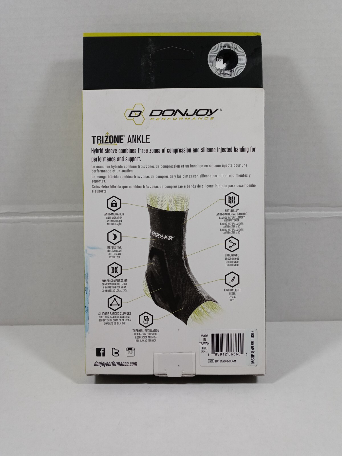 DonJoy Performance Trizone Ankle Support Brace Zone Compression Medium Black NEW