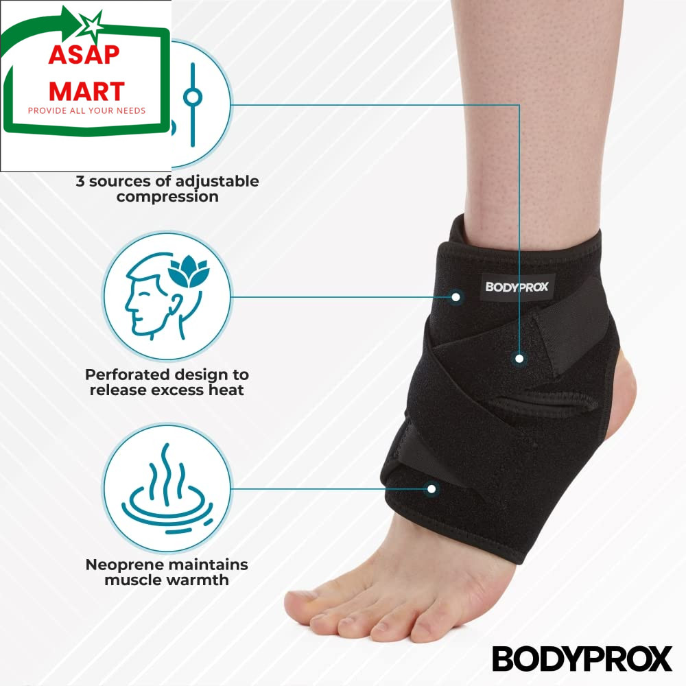 Bodyprox Ankle Support Brace, Breathable Neoprene Sleeve, Adjustable Wrap! (1 Pa