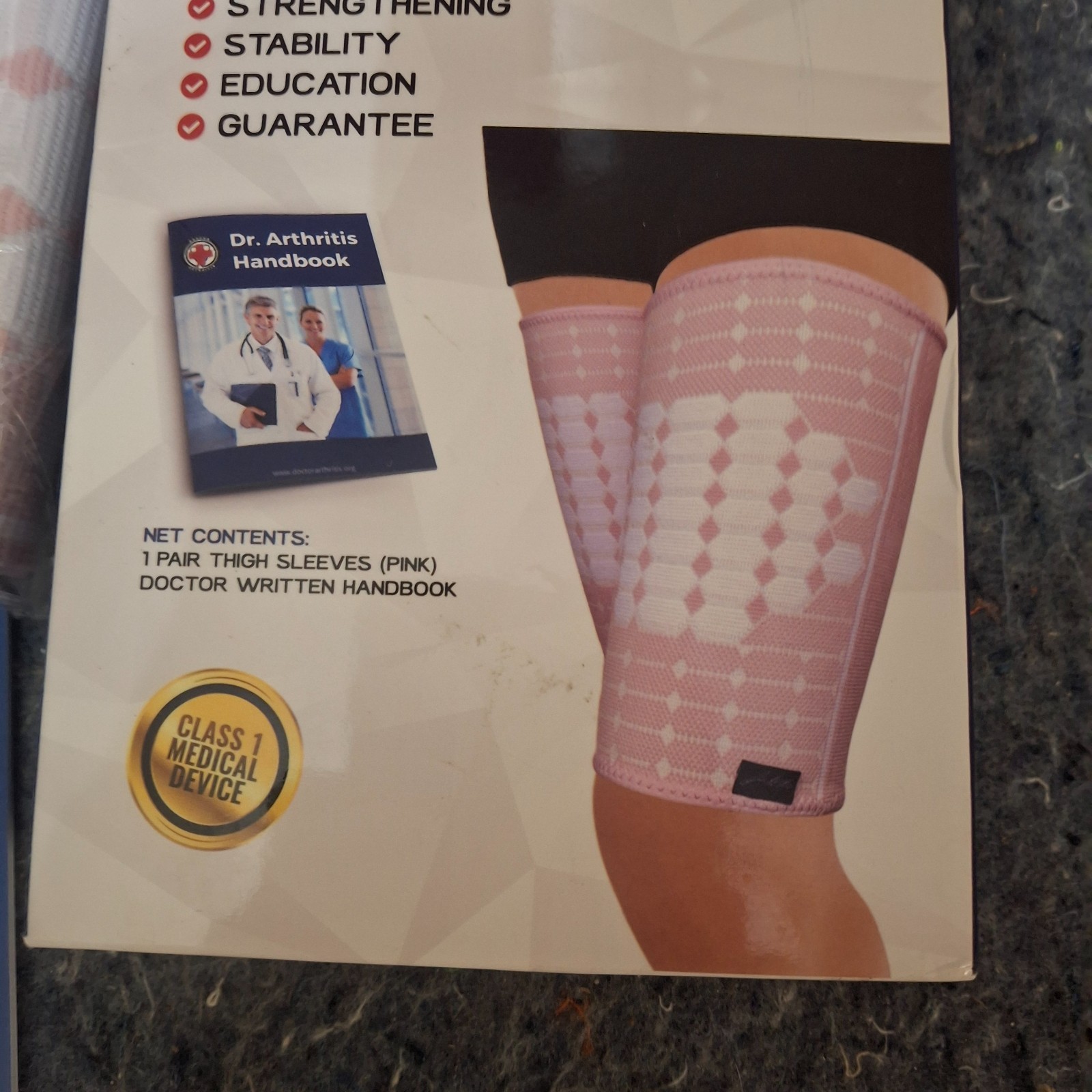 Dr Arthritis Thigh Hamstring Compression Sleeve Brace Size Large Pink 2-Pcs Pair
