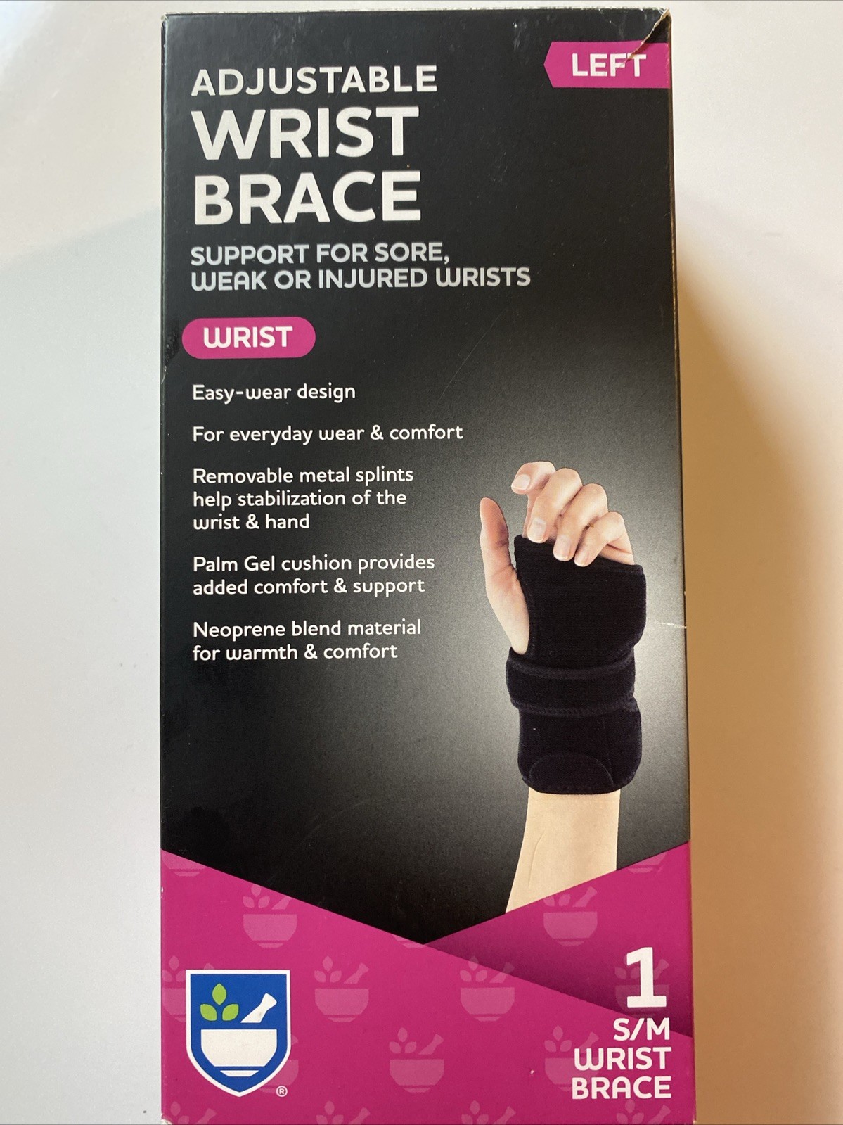 RITE AID, Adjustable WRIST BRACE Left Hand, Size: S/M
