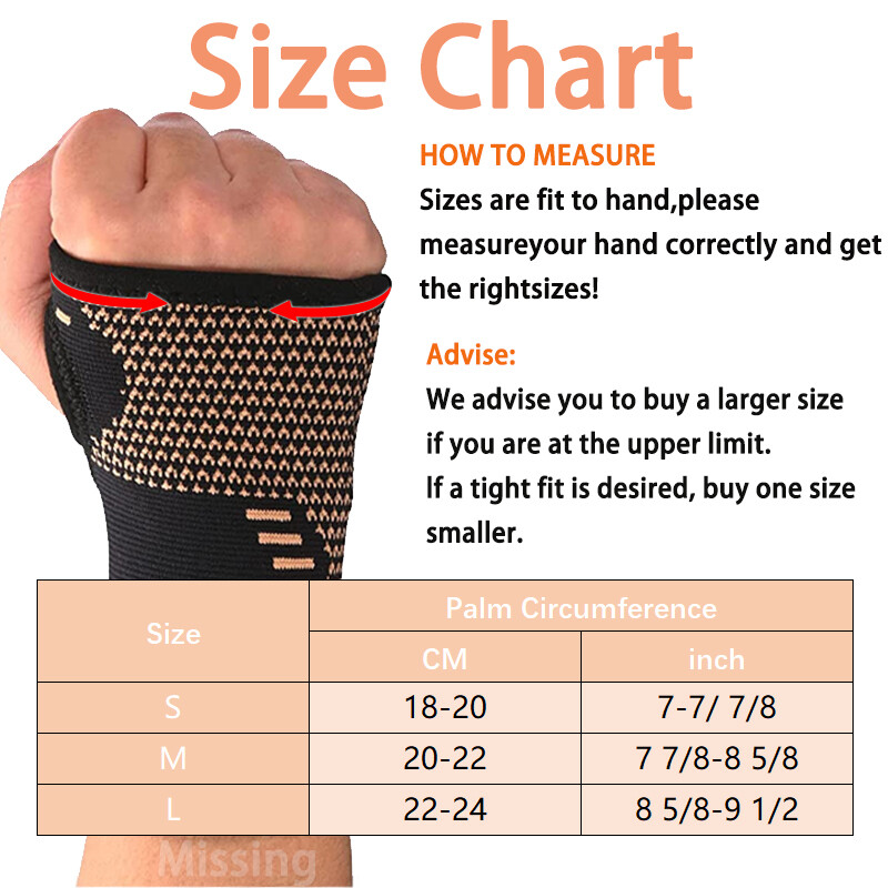 Wrist Support Brace Copper Compression Sleeves Tunnel Arthritis Left Right Hand