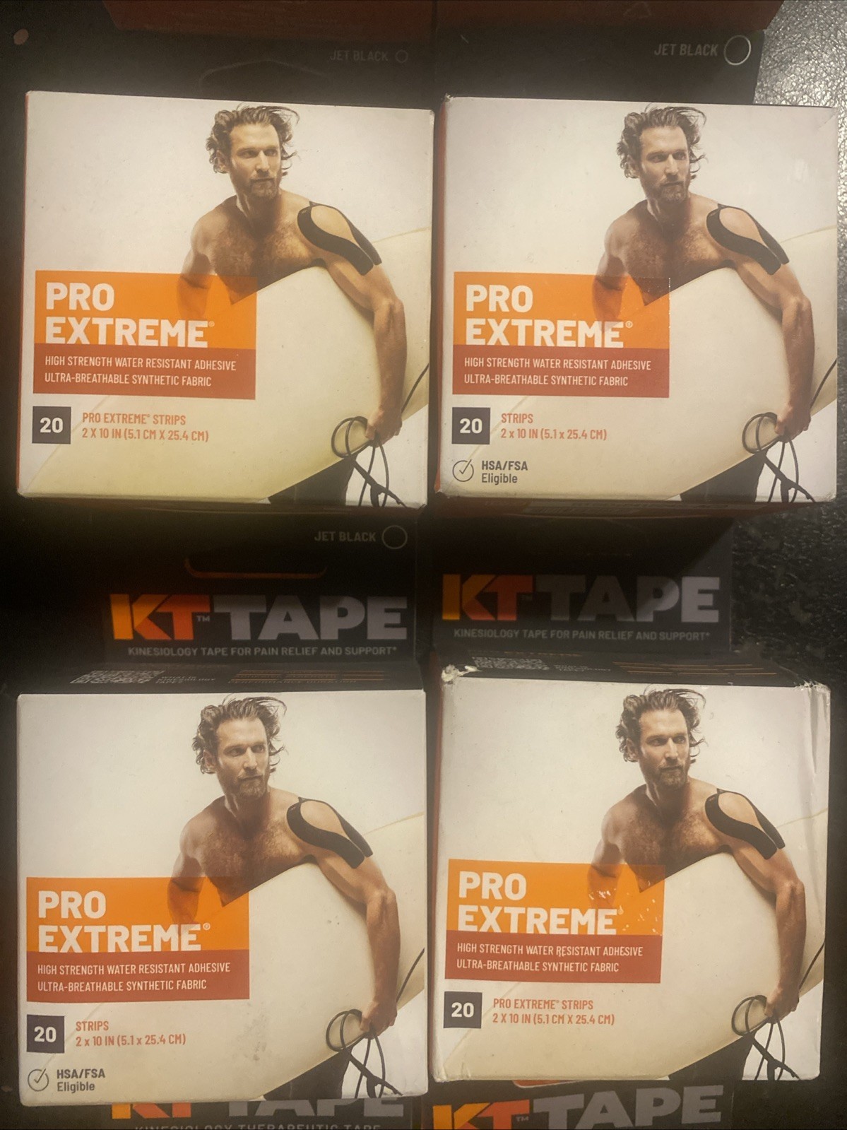 4 Pk KT Tape Pro Extreme 20 Strip 10″ Precut Jet Black (New in Box)