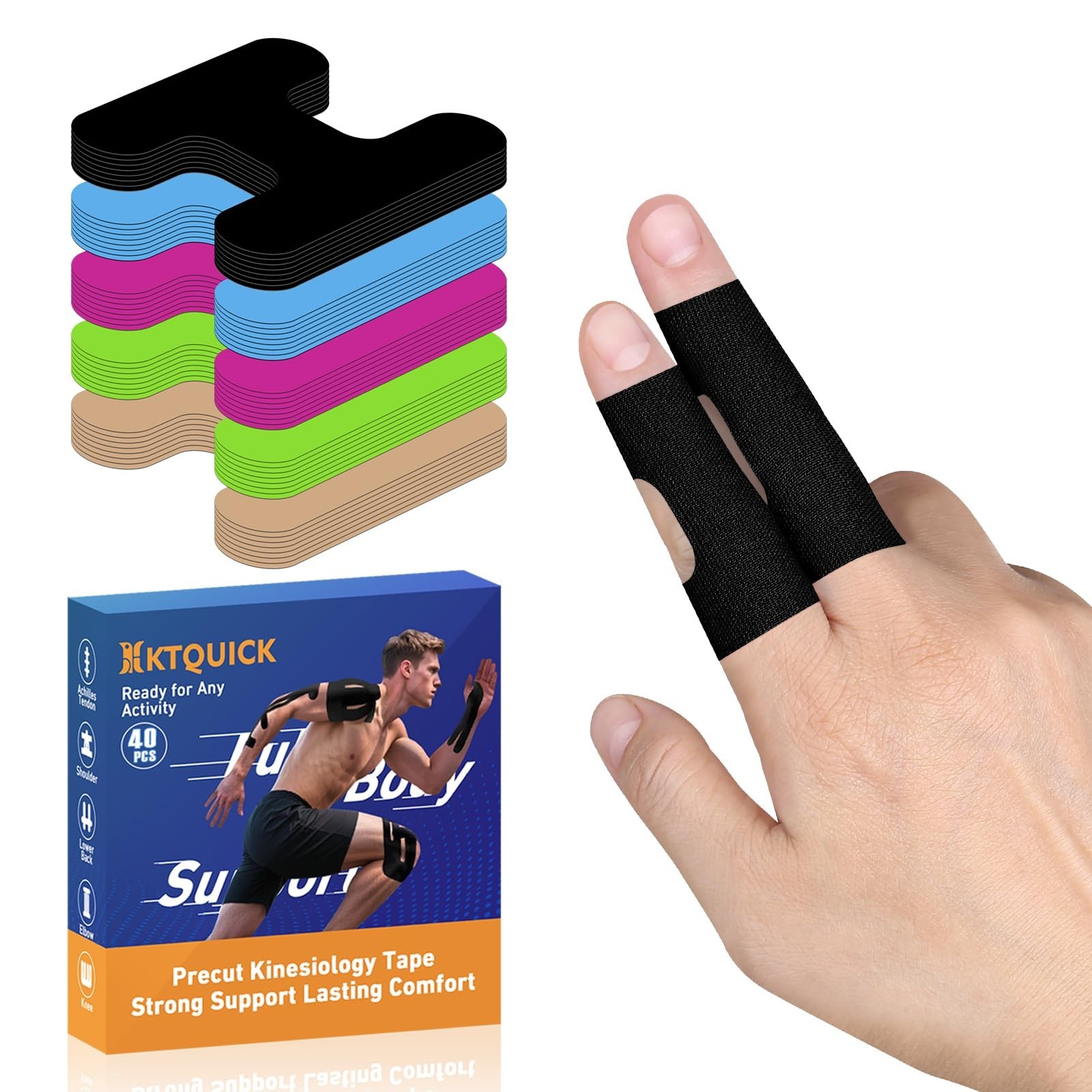Precut Finger Kinesiology Tape 40 PCS – Strong Adhesive, Breathable Sports Suppo