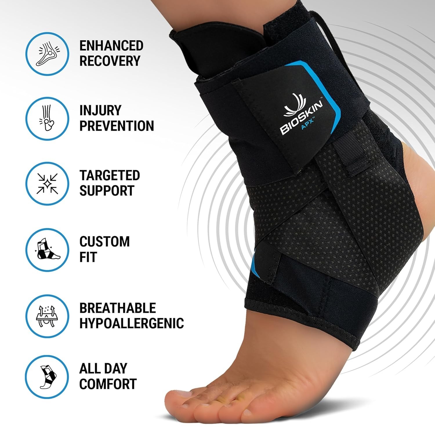 Sprained Ankle Brace – No Lace, Figure-8 Wrap, Adjustable Compression (Large)