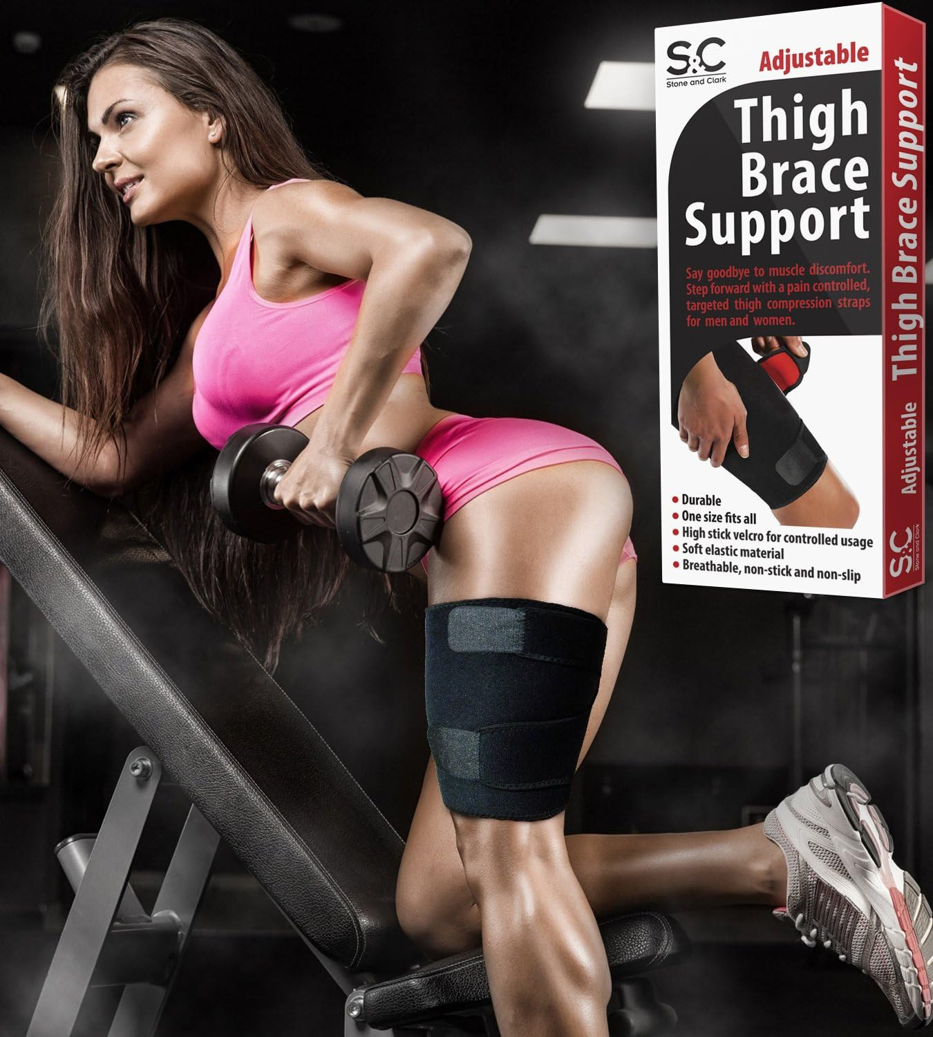 Adjustable Thigh Brace Support, Quadriceps Support and Thigh Wraps for Men and W