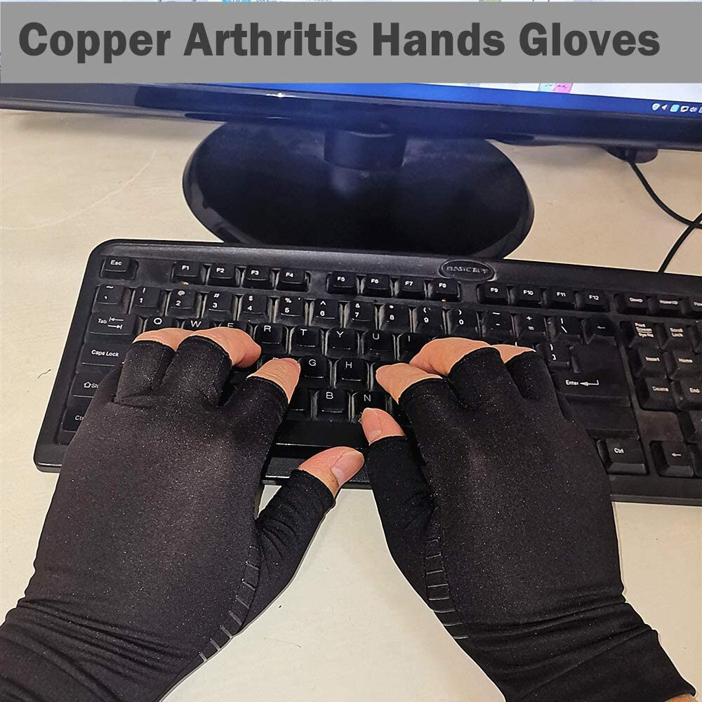 Copper Compression Arthritis Gloves Hand Support Joint Pain Relief Pair Gloves