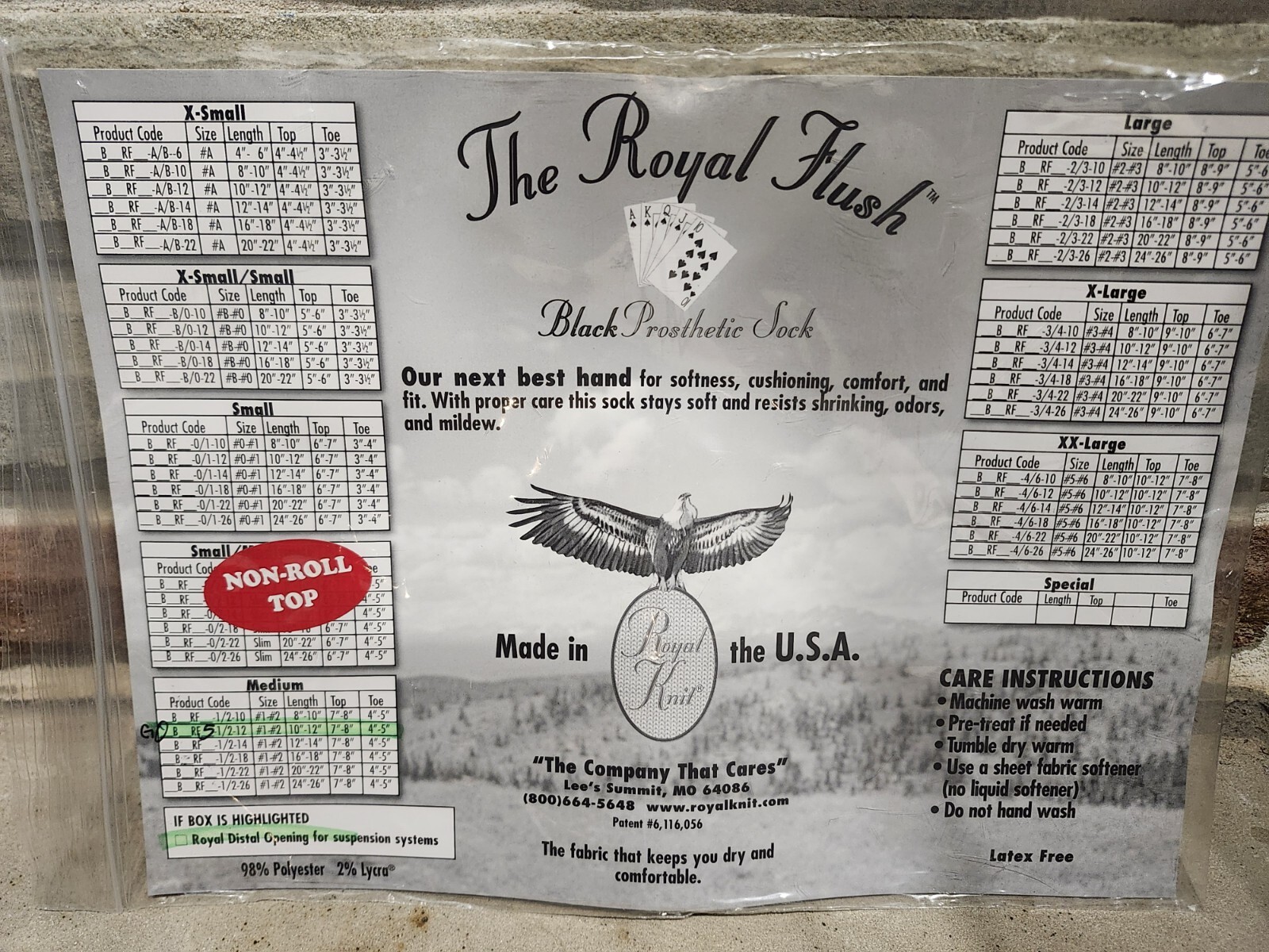 The Royal Flush Nonroll Black Prosthetic Socks(×2) Distal RF 5-1/2-12 Medium12″
