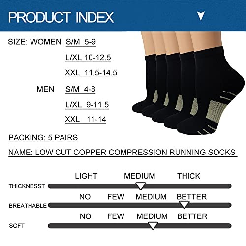 Copper Ankle Compression Socks – Low Cut Arch Large-X-Large A01-5 Black