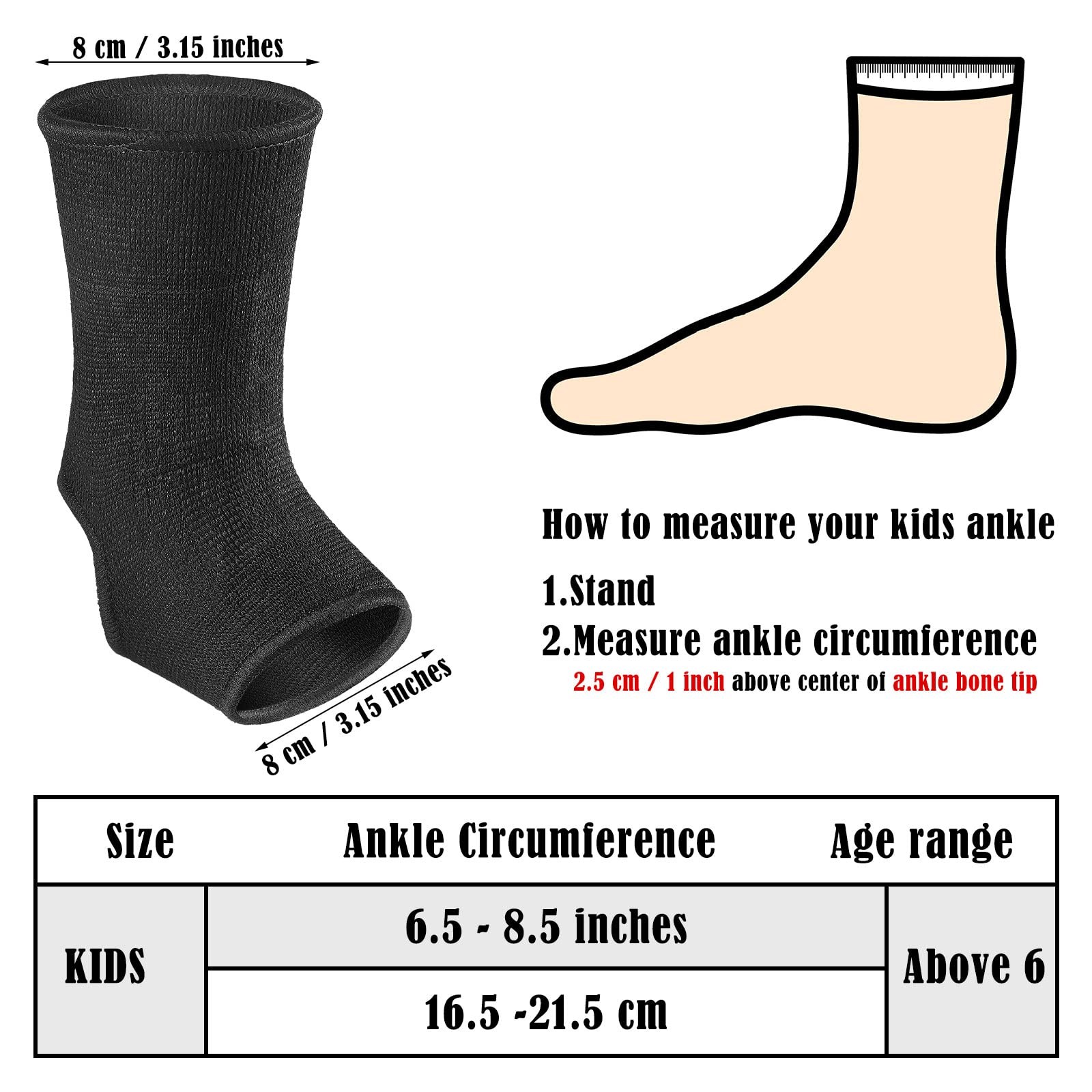 Kids Compression Ankle Support Sleeve Socks Breathable Knitted Multi 6 Pairs