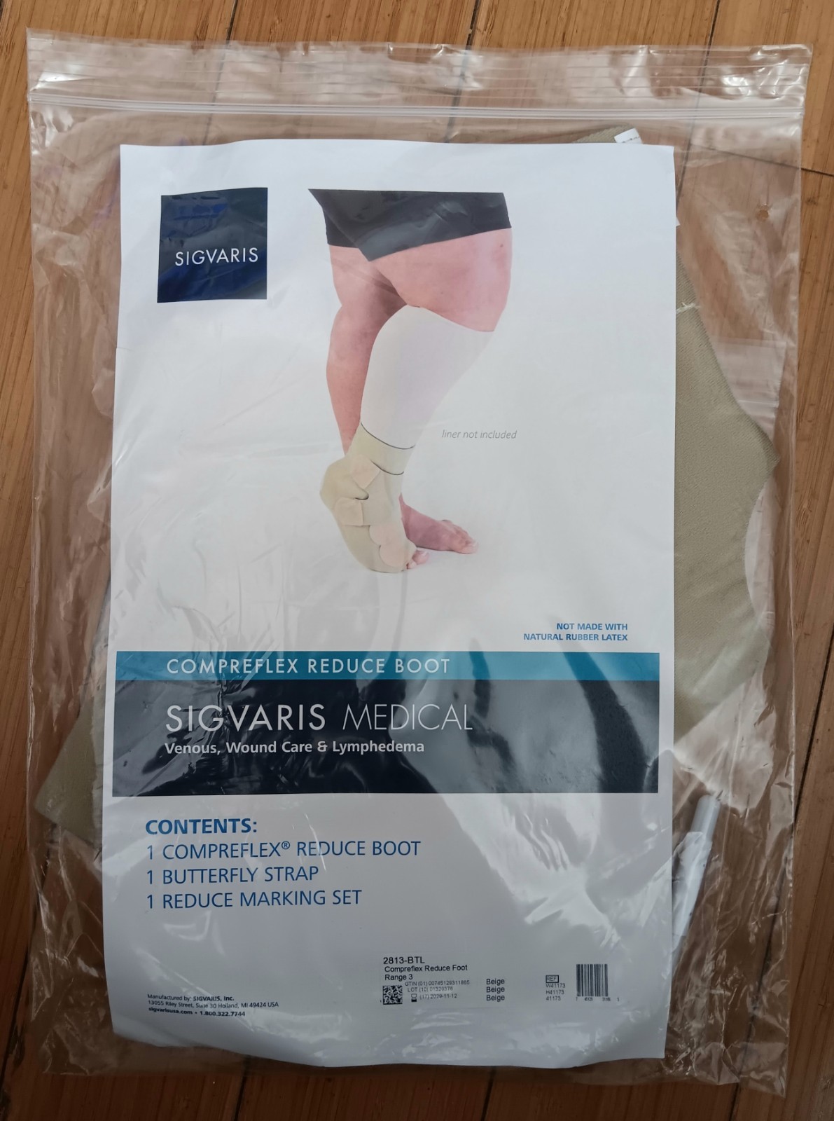 SIGVARIS MEDICAL #2813-BTL Compreflex Reduce Foot Boot, Beige, Range 3, NEW