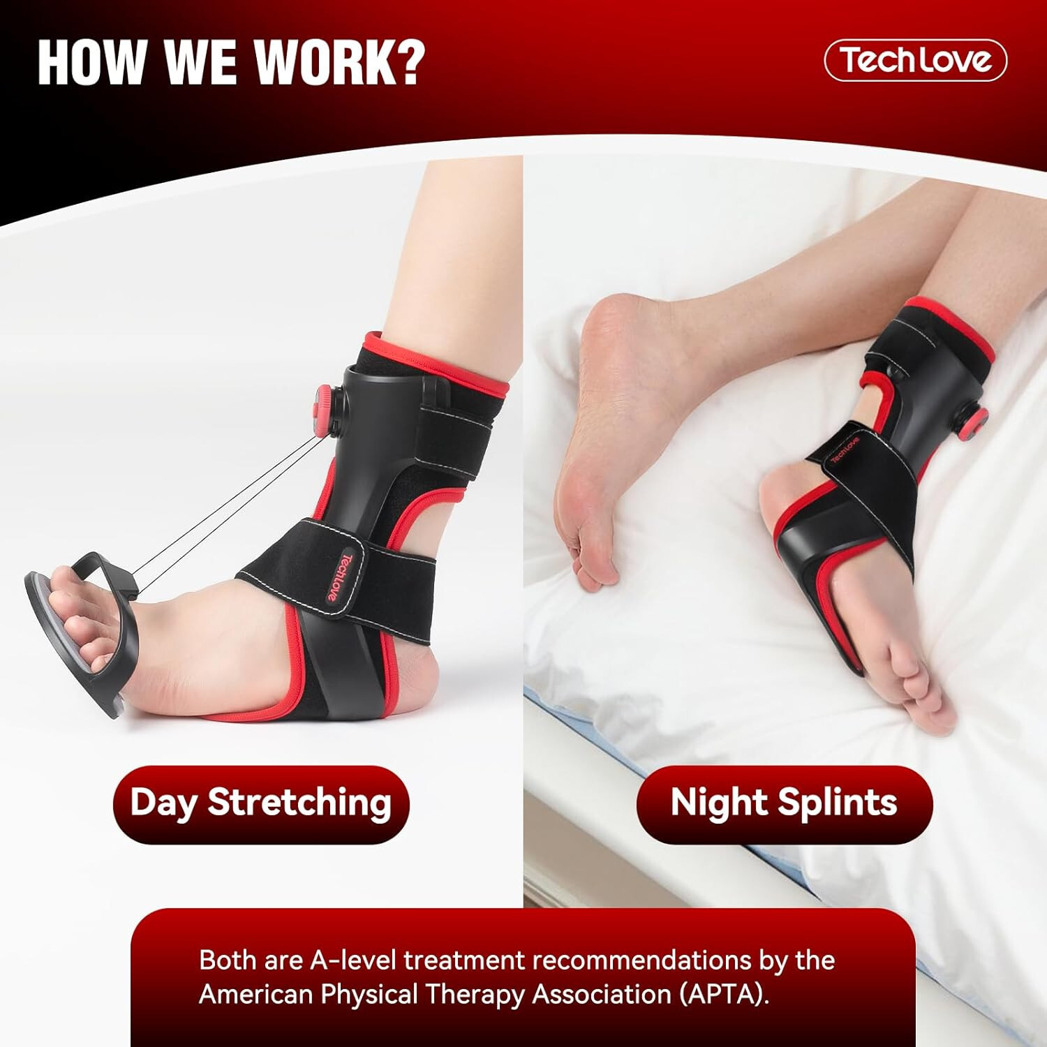 Tech Love Unisex Adult Plantar Fasciitis Night Splint – Adjust Knob – One Size