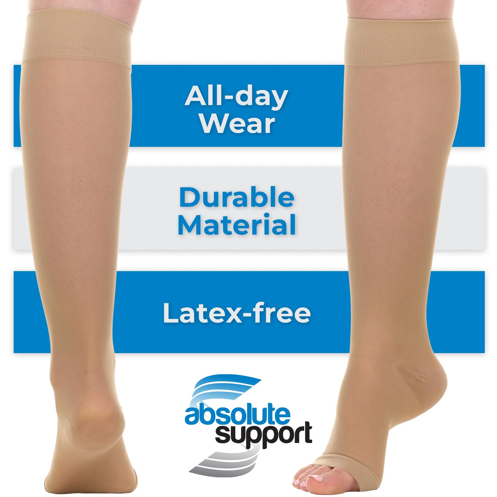 Absolute Support 3 Pairs Sheer Compression Socks For Women 15-20Mmhg Open Toe –