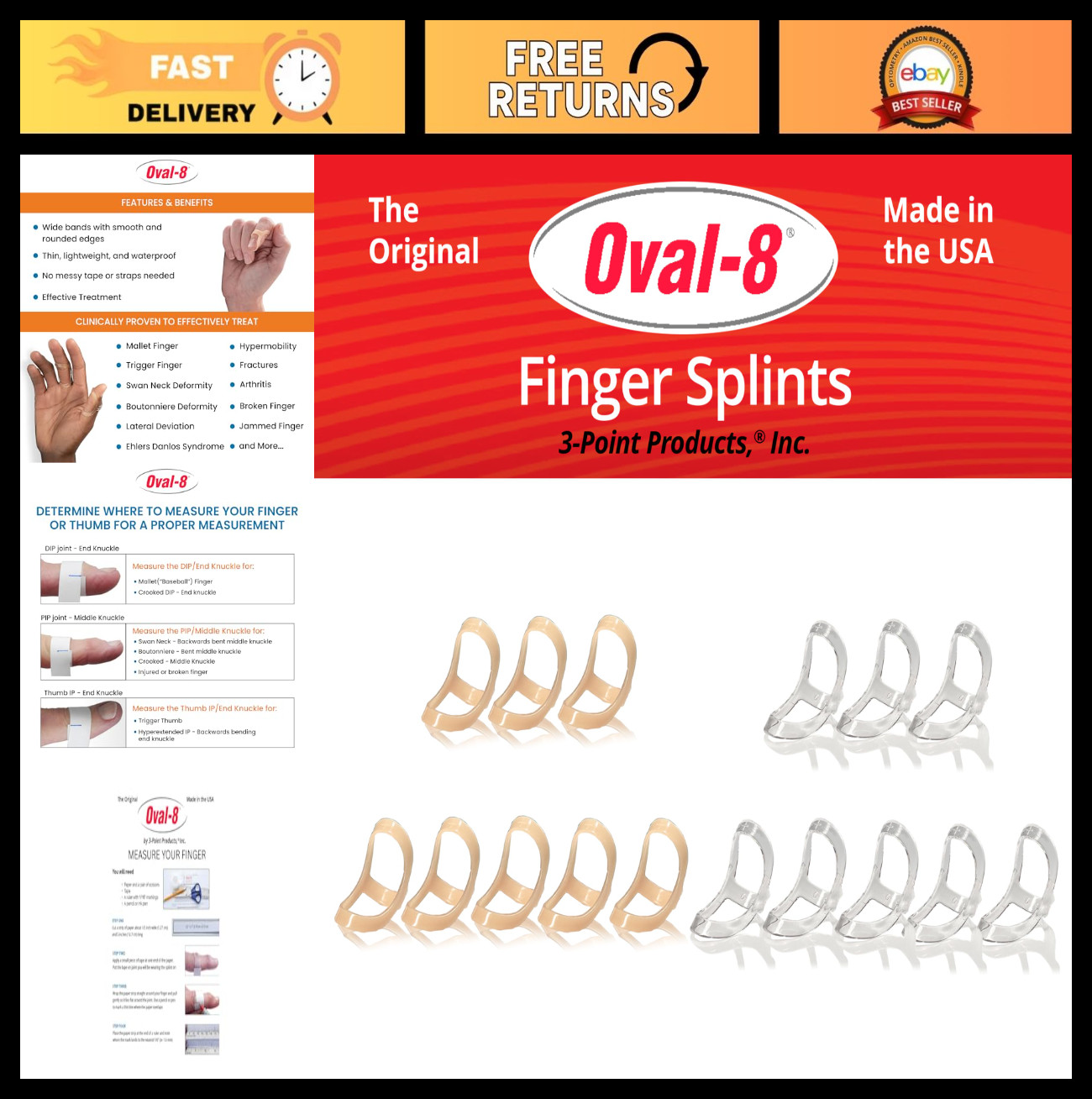 Multi-Size Oval Finger Splints Pack of 3 – Sizes 6, 7, 8 for Joint Support