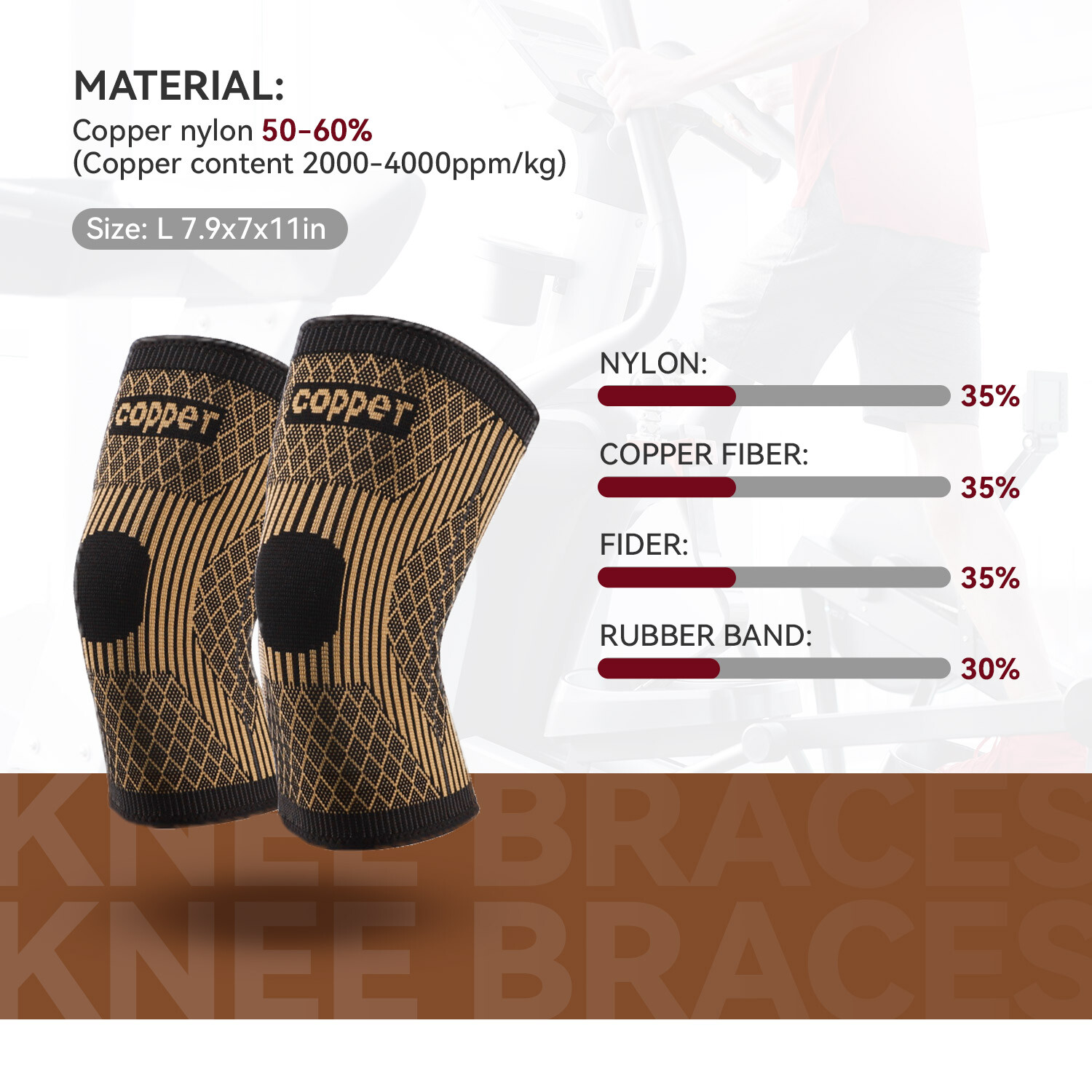 1/2xCopper Knee Sleeve Compression Brace Support Support Sport Joint Injury Pain