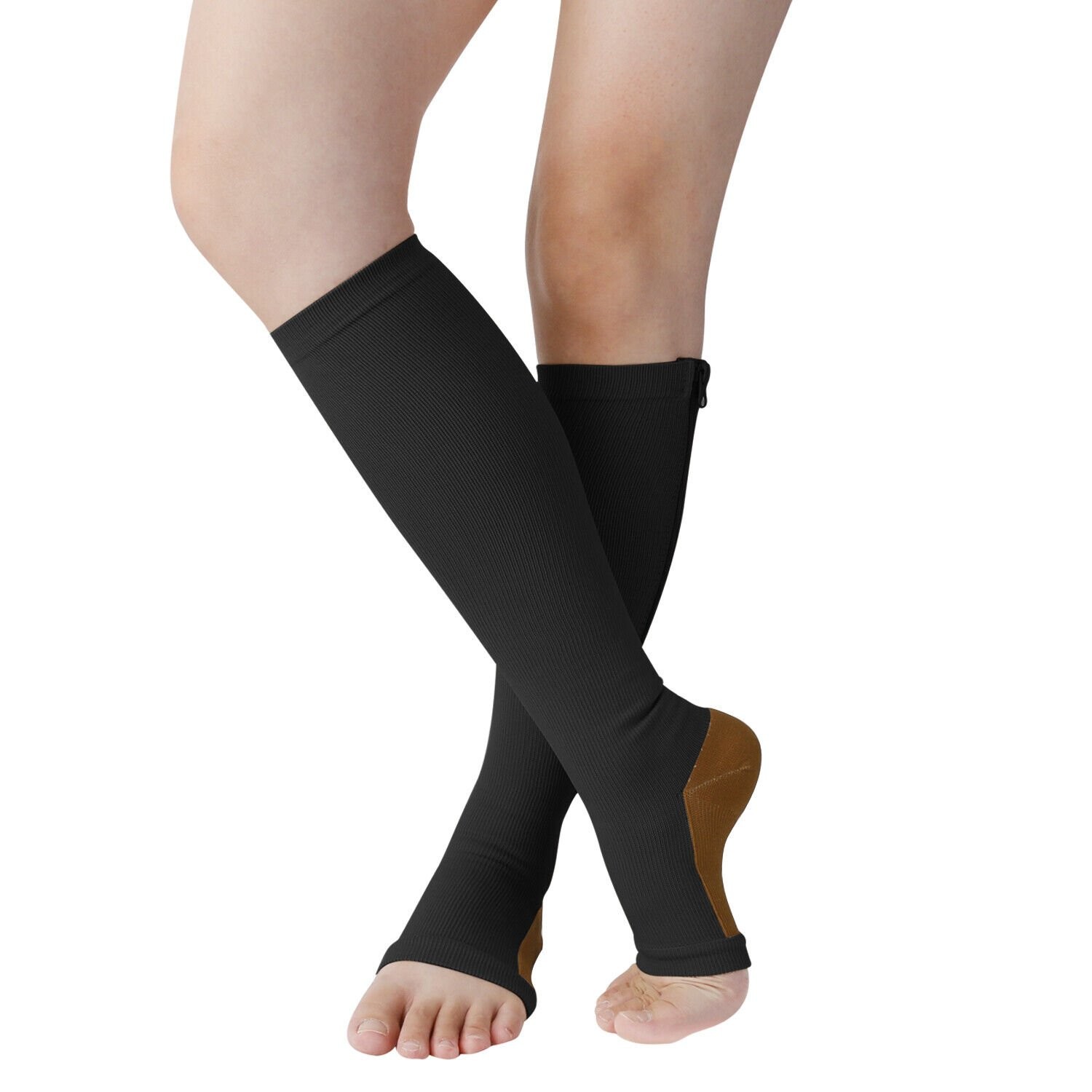 Zipper Compression Socks Open Toe 20-30mmHg Support Stocking Leg Calf Stockings