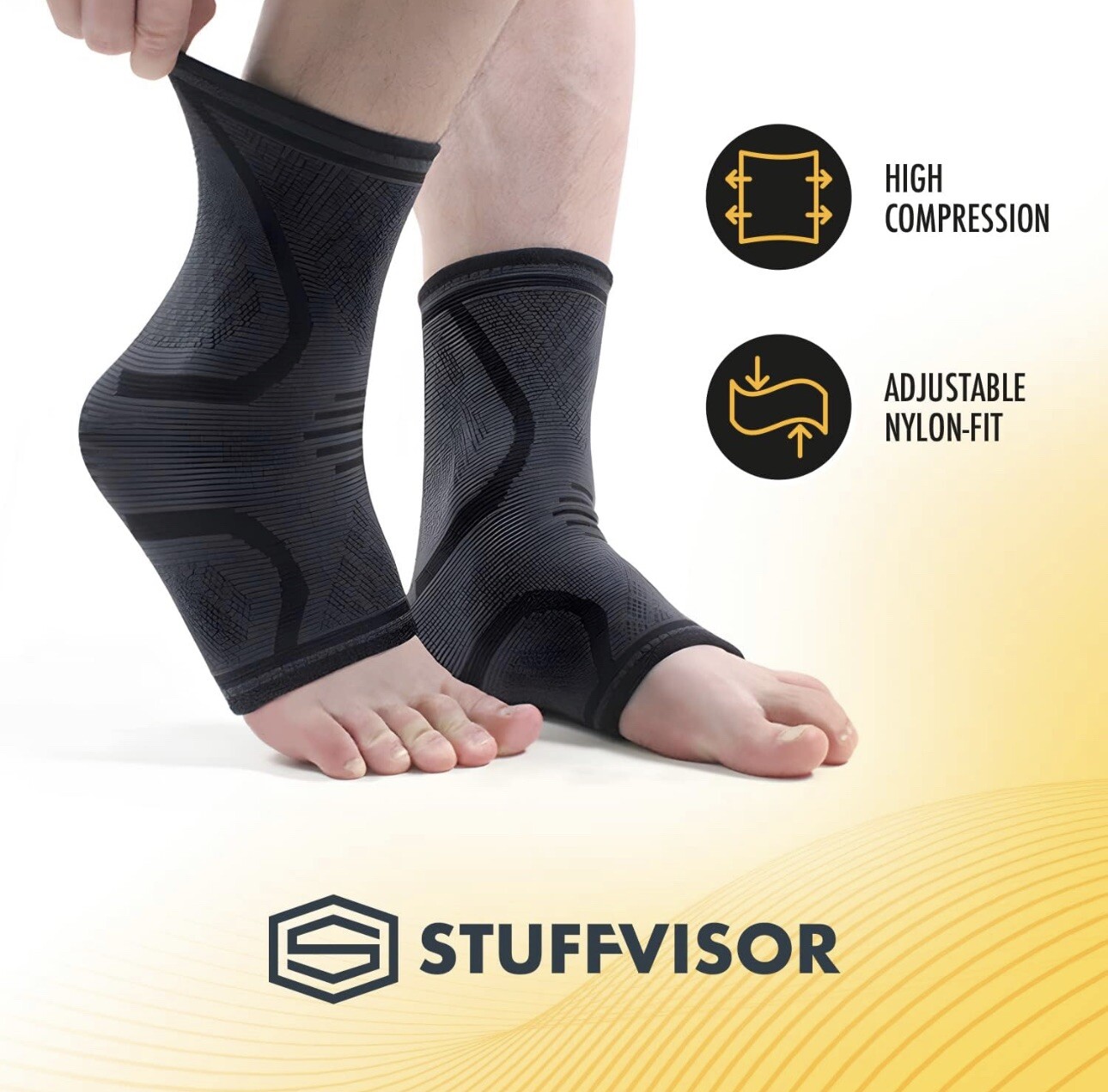 Stuffvisor Ankle & Foot Compression Sleeve, Socks for Maximum Support, Small 2PK