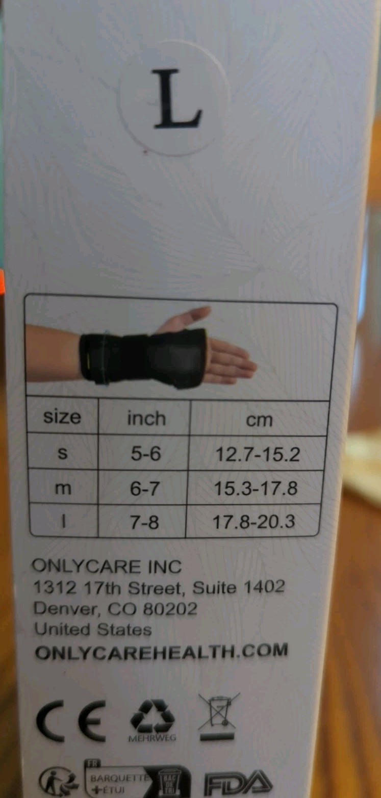 Onlycare Right Wrist Brace Size Large Reduce Palm Strain All Day Comfort New
