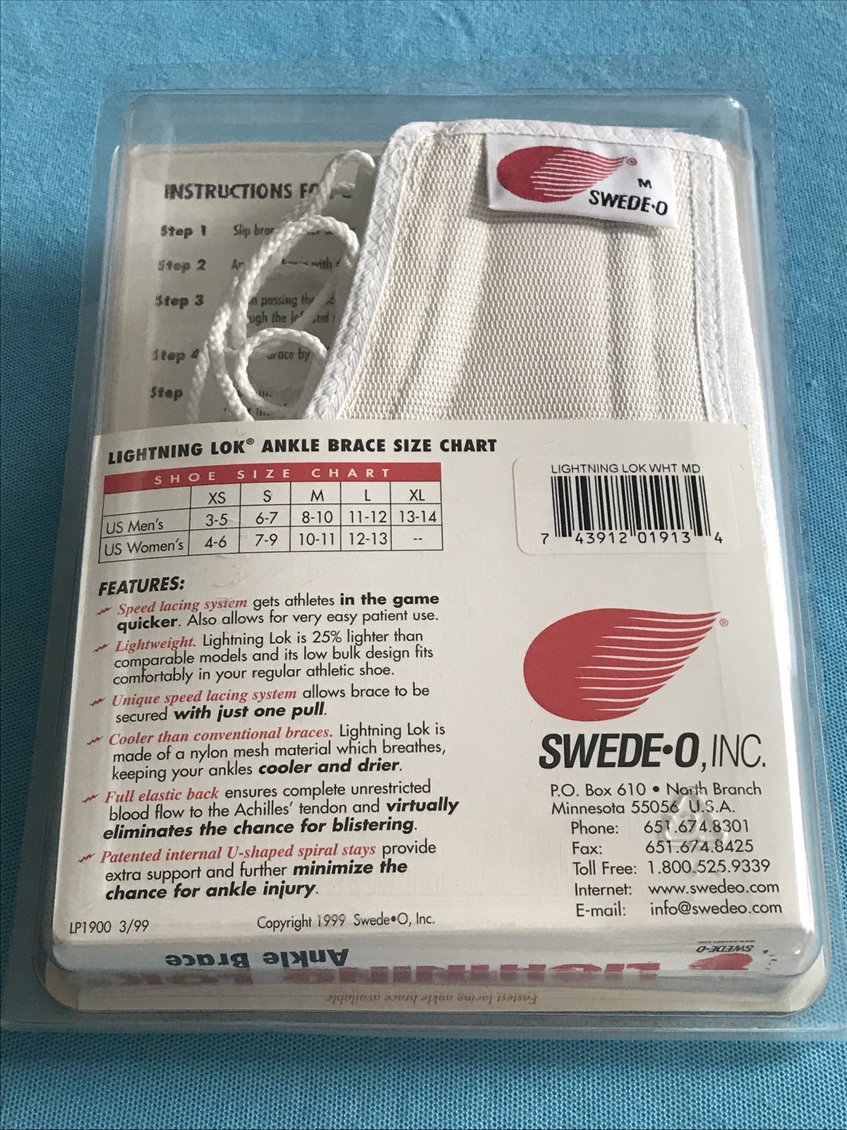 Swede-O Ankle Lok (M Mens Sz 8-10) Brace Support Lace Athletic White NIP Medium
