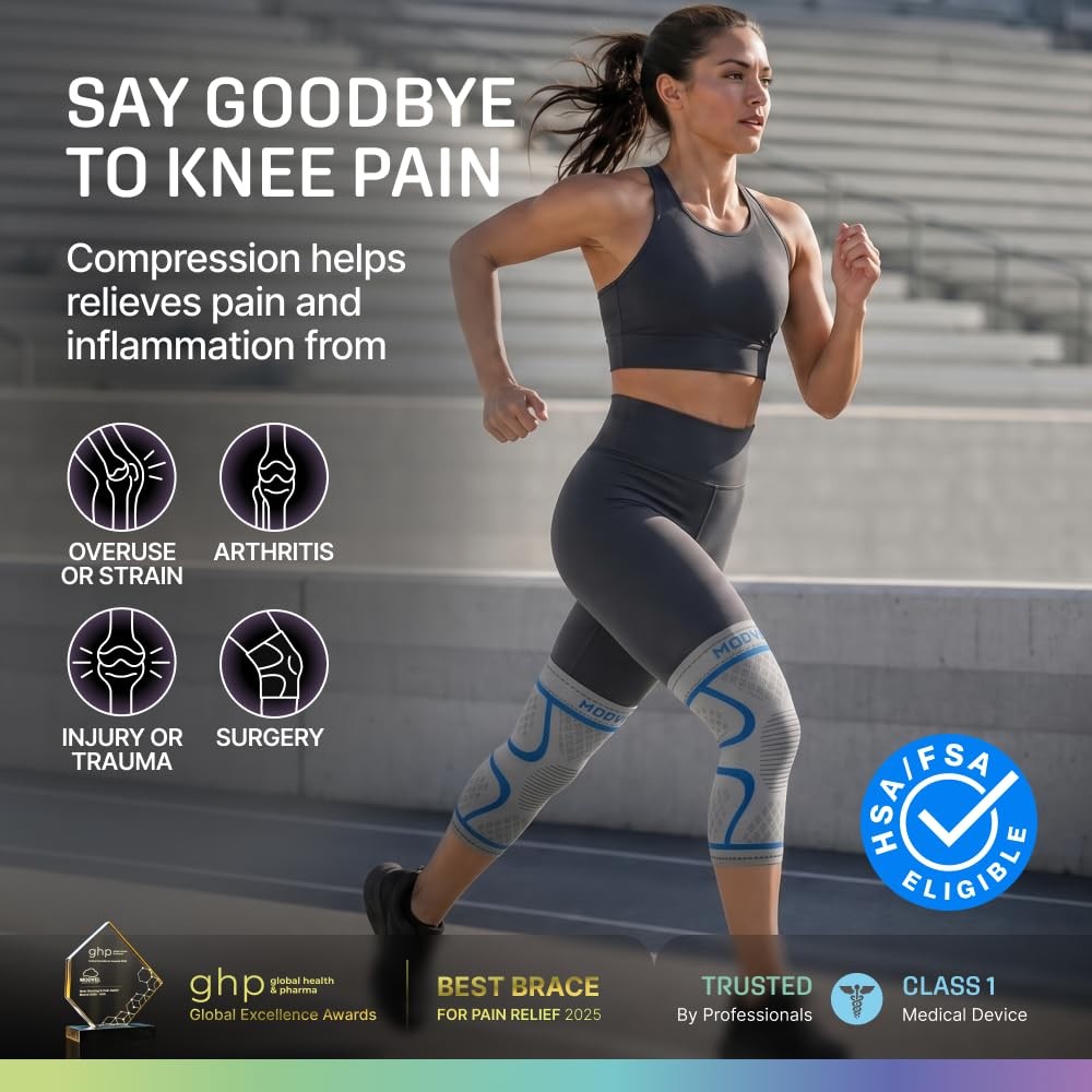 Modvel 2 Pack Knee Brace for Women – Support X-Small, Grey/Blue