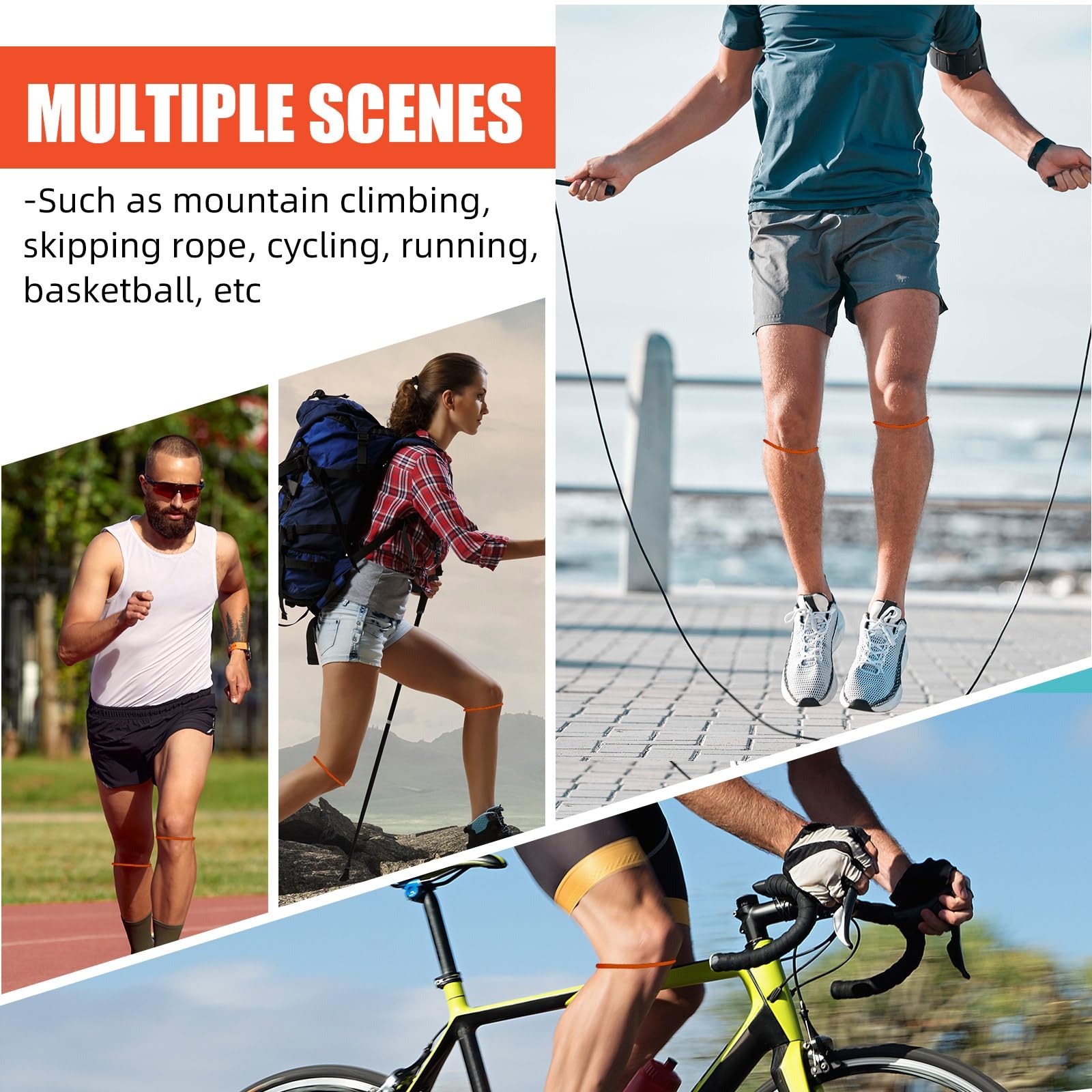 Patella Knee Band Silicone Support Strap 2pcs M Orange Running Basketball Pain
