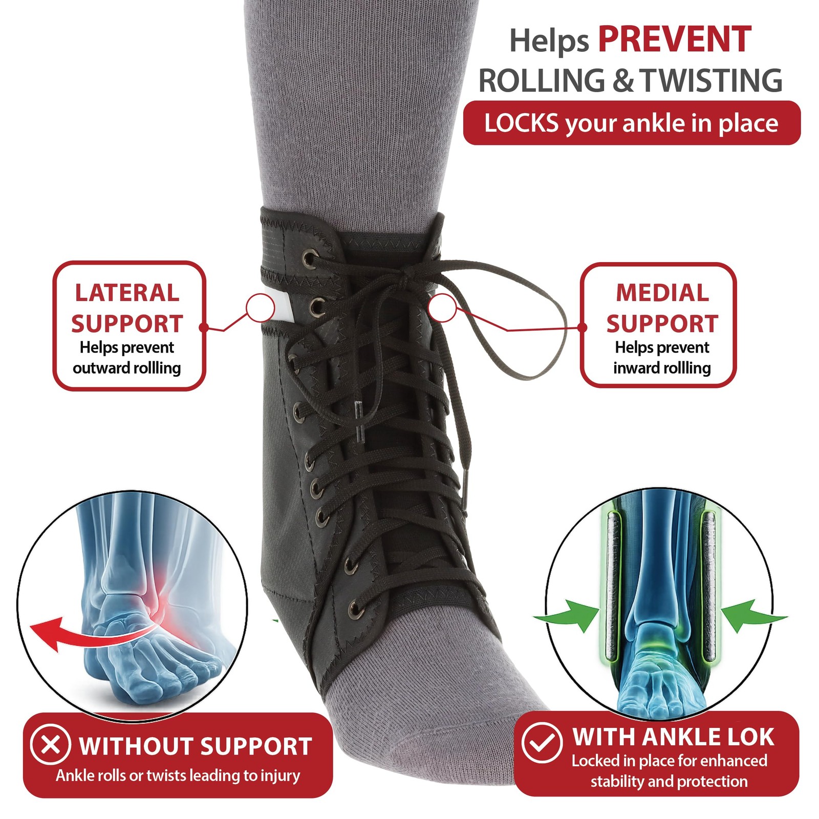 Swede-O Ankle Lok Brace, Black – Medium Medium,