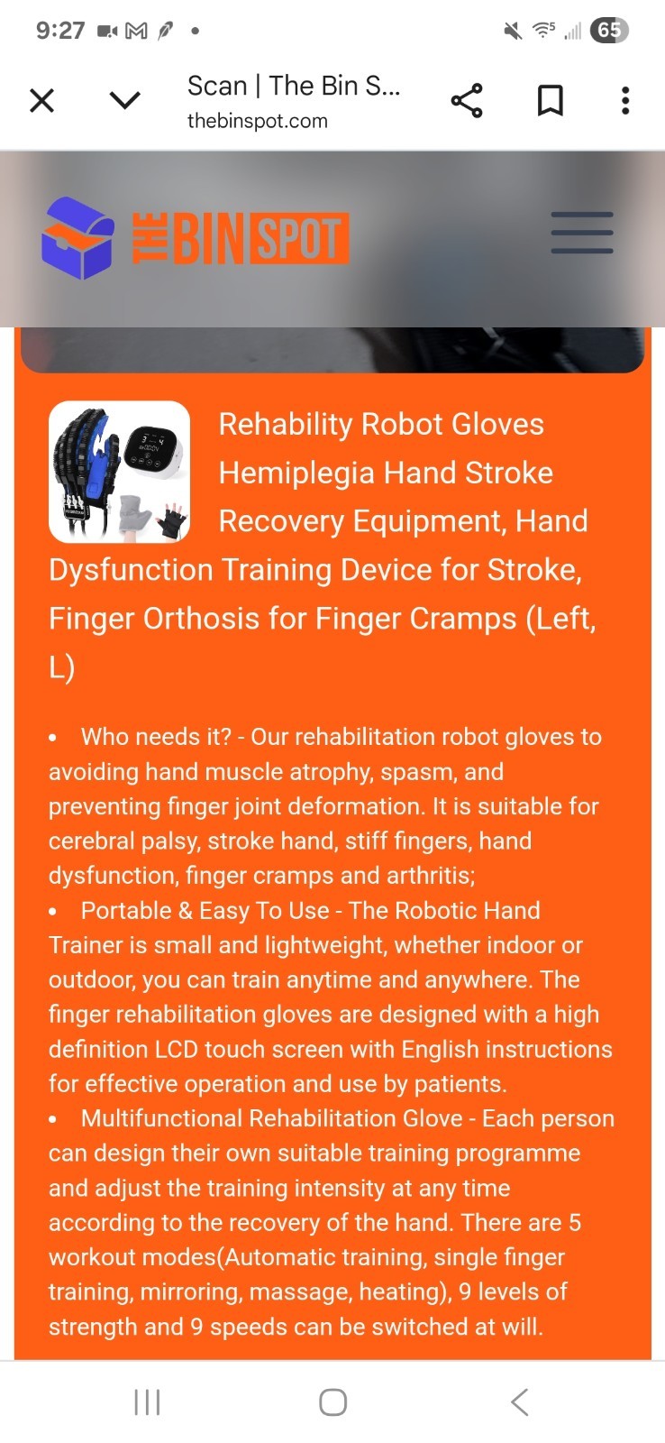 Rehabilitation Robot Gloves ~ Hand Stroke Recovery Therapy ~Left Hand-Large