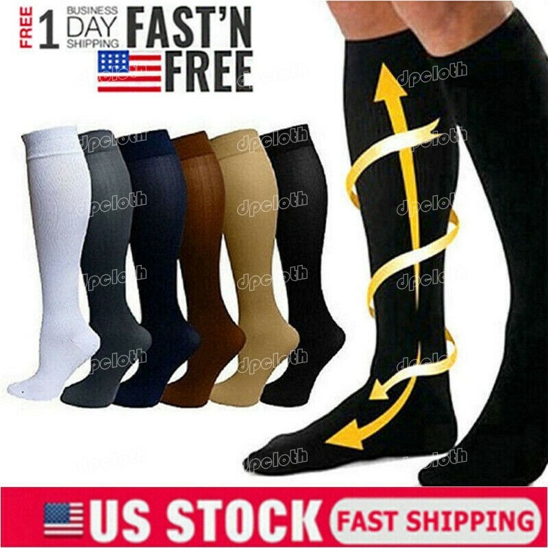 (6 Pairs) Compression Socks Knee High 15-20 mmHg Graduated Mens Womens S-XL