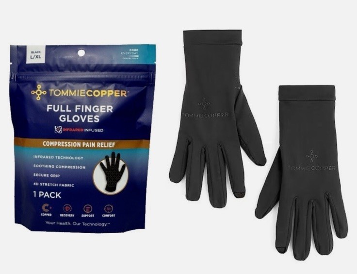 Tommie Copper Compression Gloves Full Finger Infrared Infused Pain Relief L / XL