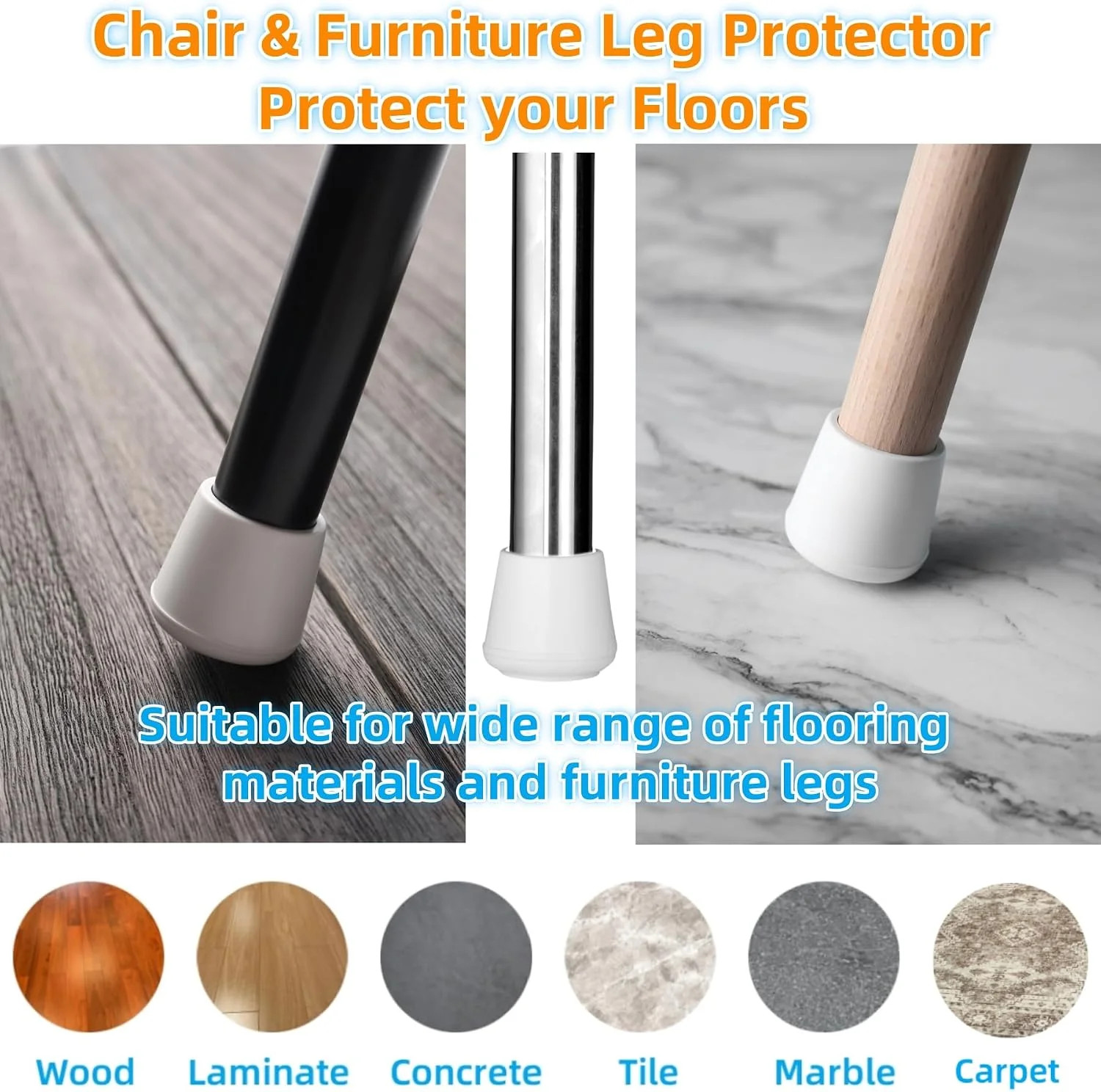 7/8″ Chair Leg Tips Caps, Non-Slip Rubber Leg Tips, Stool Leg Protectors Cap, Fo