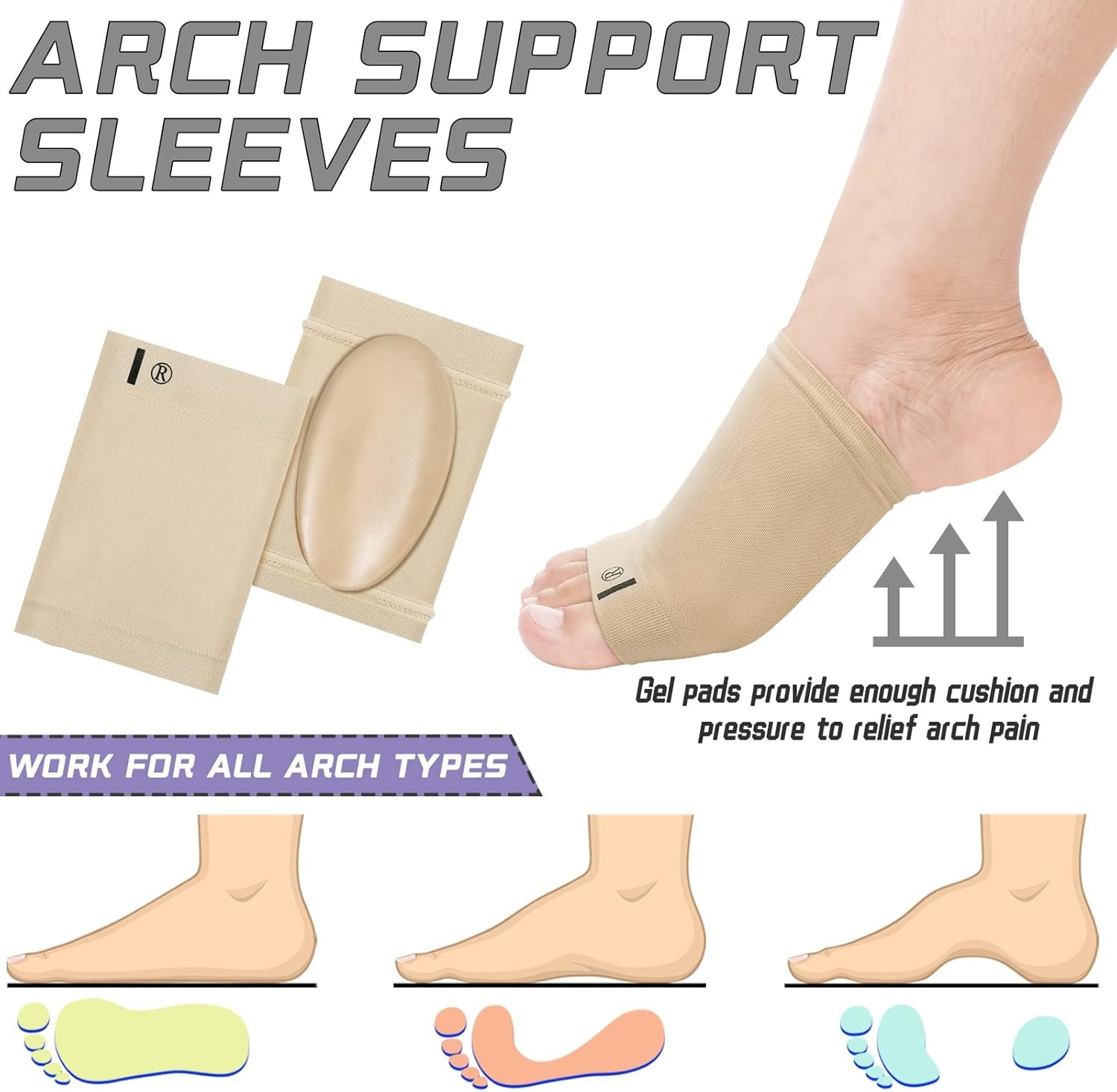 4 Pcs Arch Support Compression Sleeves Flat Foot Gel Pad Metatarsal Brace Relief