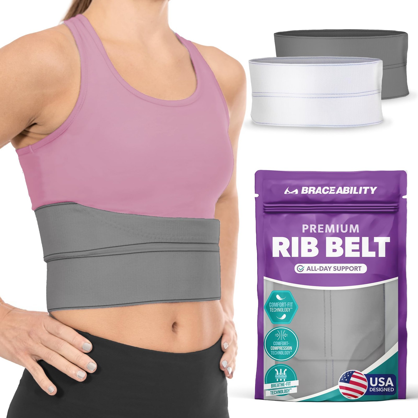 Gray Broken Rib Brace Protector Compression Wrap Chest Support Belt Female