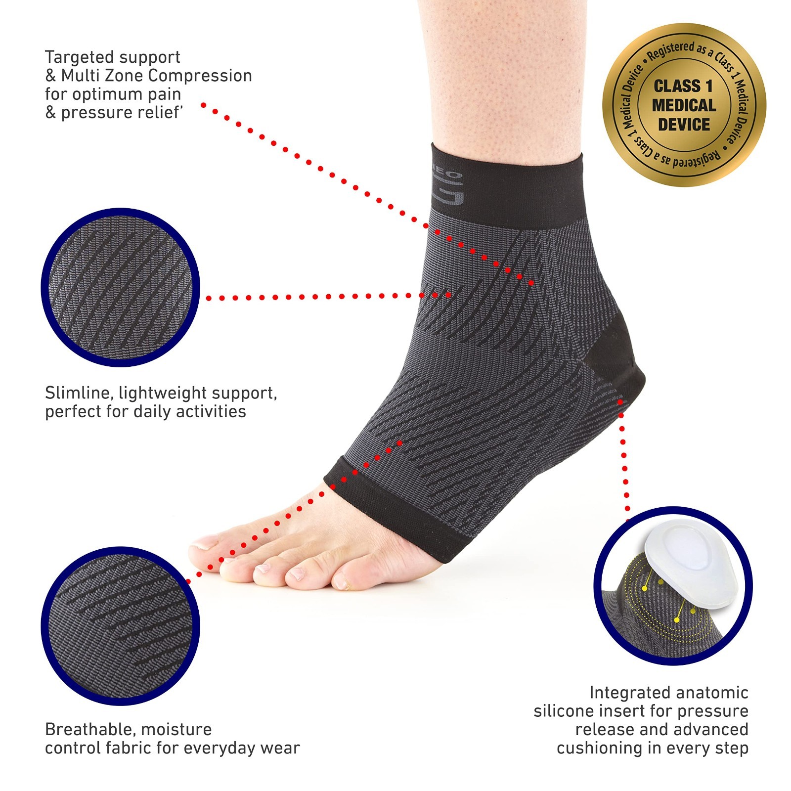 Plantar Fasciitis Compression Socks – Heel & Arch Pain Relief, Silicone Cushion