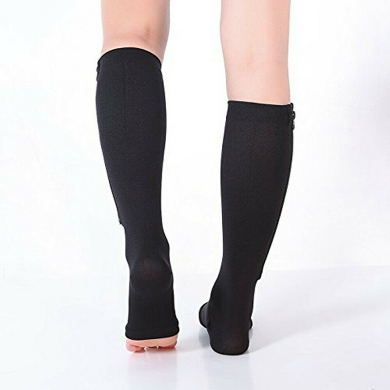 3 Pair Compression Zippered Socks Open Toe High Knee Circulation Easy On/Off