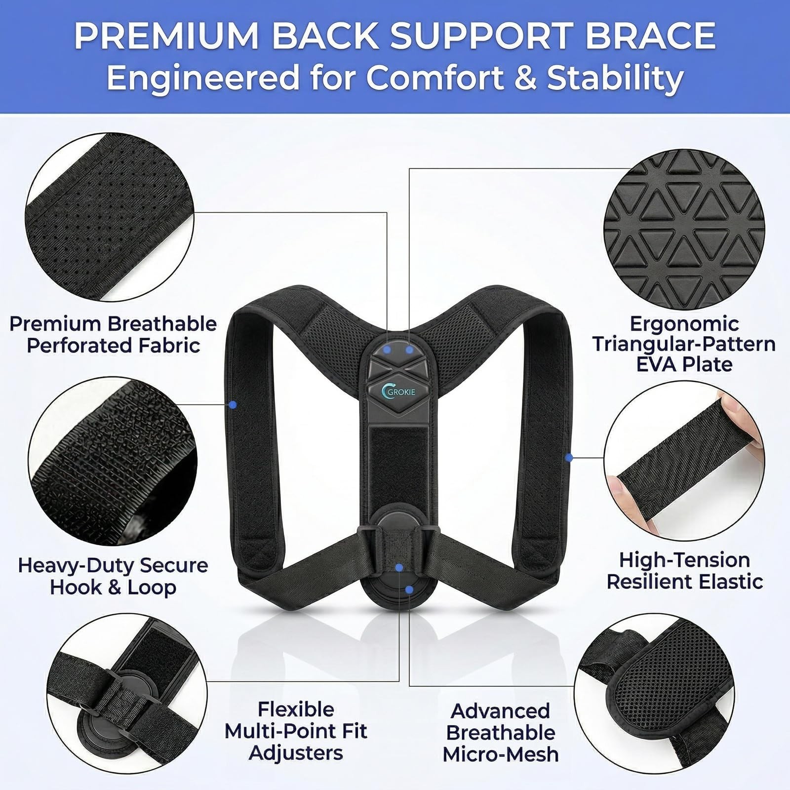 GROKIE Posture Corrector for Women and Men – Back Brace Medium, Black