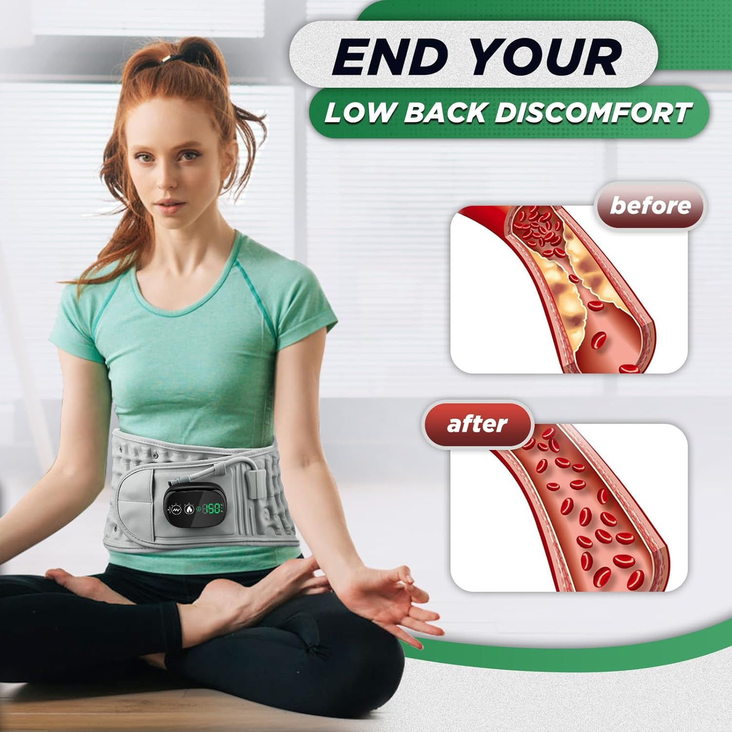 Decompression Back Belt with Red Light Heating and Massage, Back Reliever, Infla