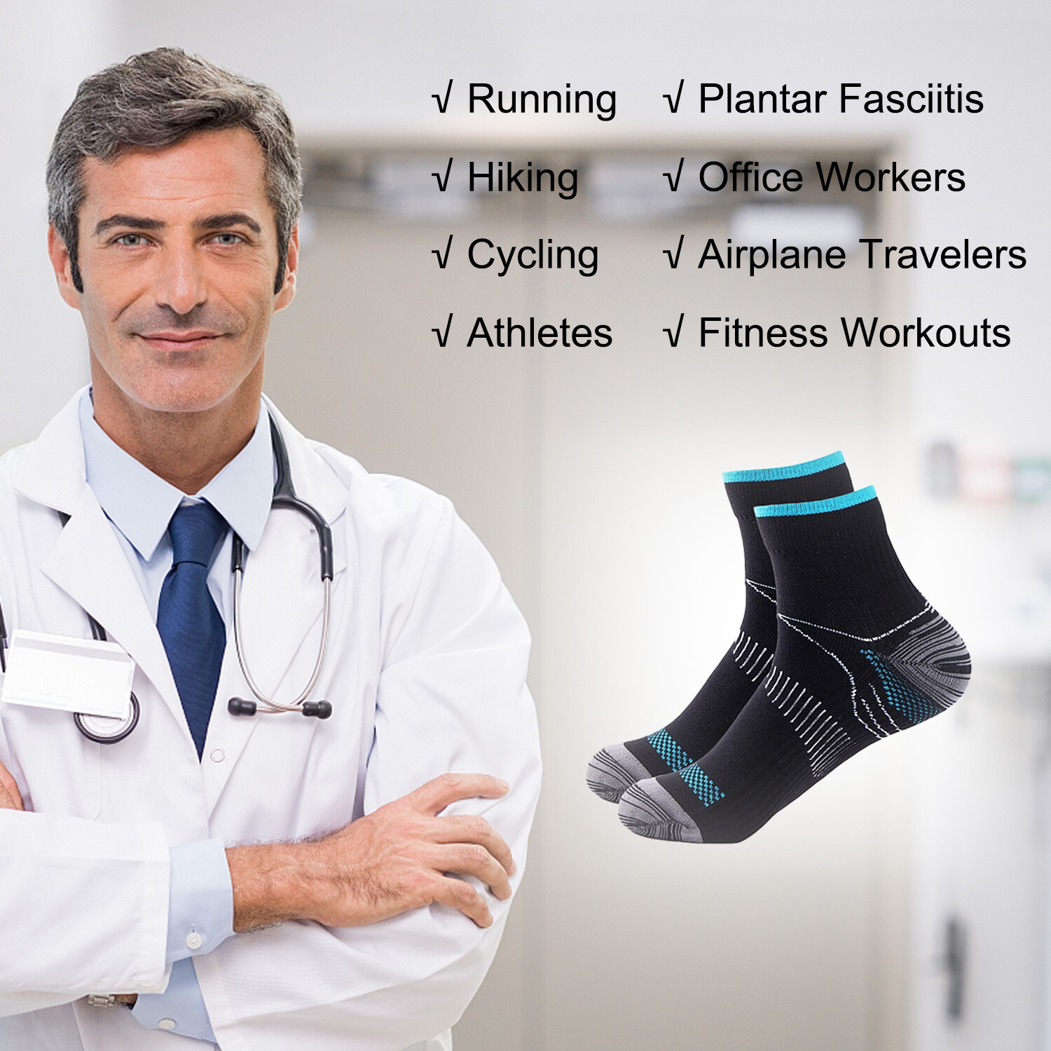 Ankle Brace Compression Sleeve Support Socks Foot Fasciitis Pain Relief Men USA