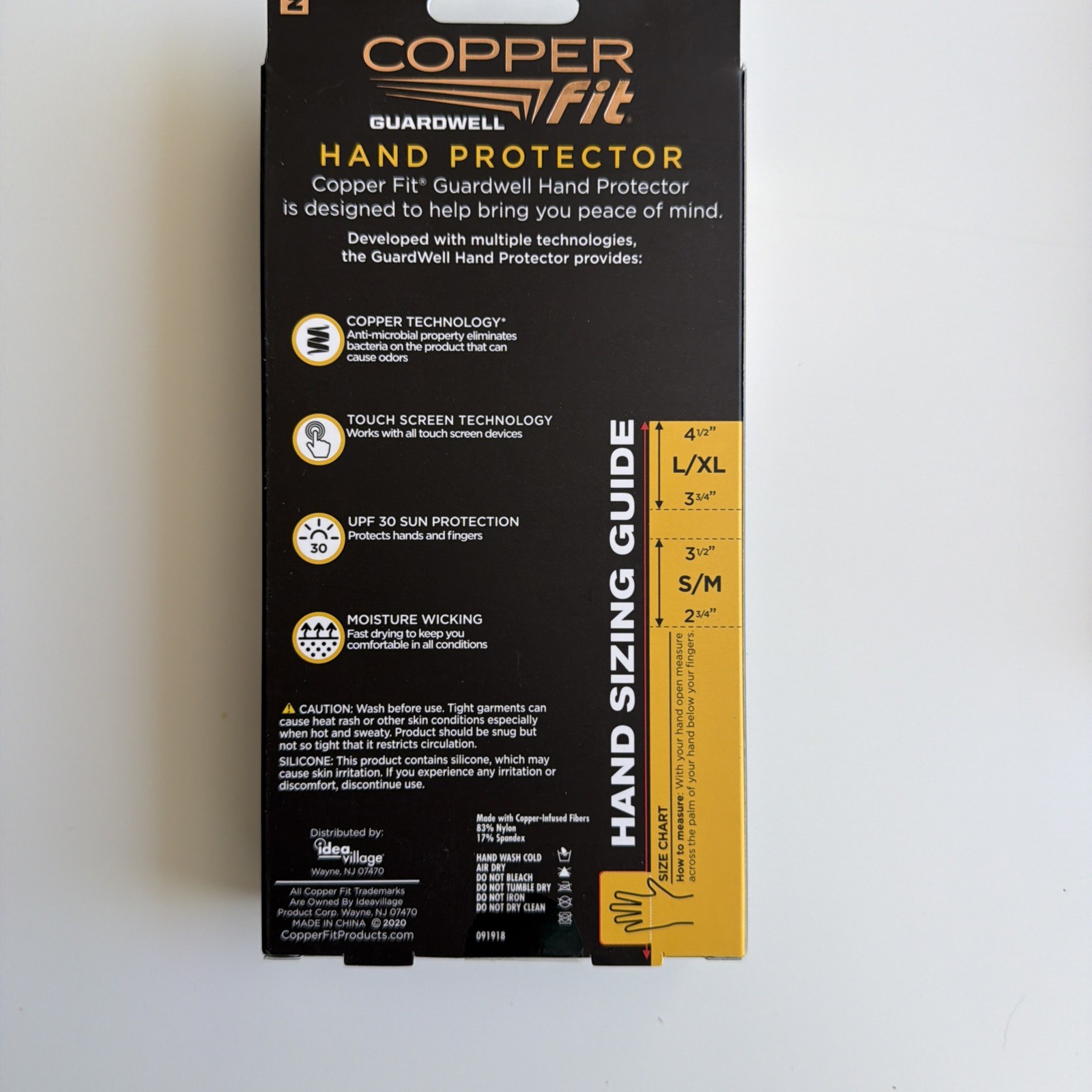 PACK OF 3 Copper Fit Guardwell Hand Protector Gloves,Unisex, Size L/XL – Black