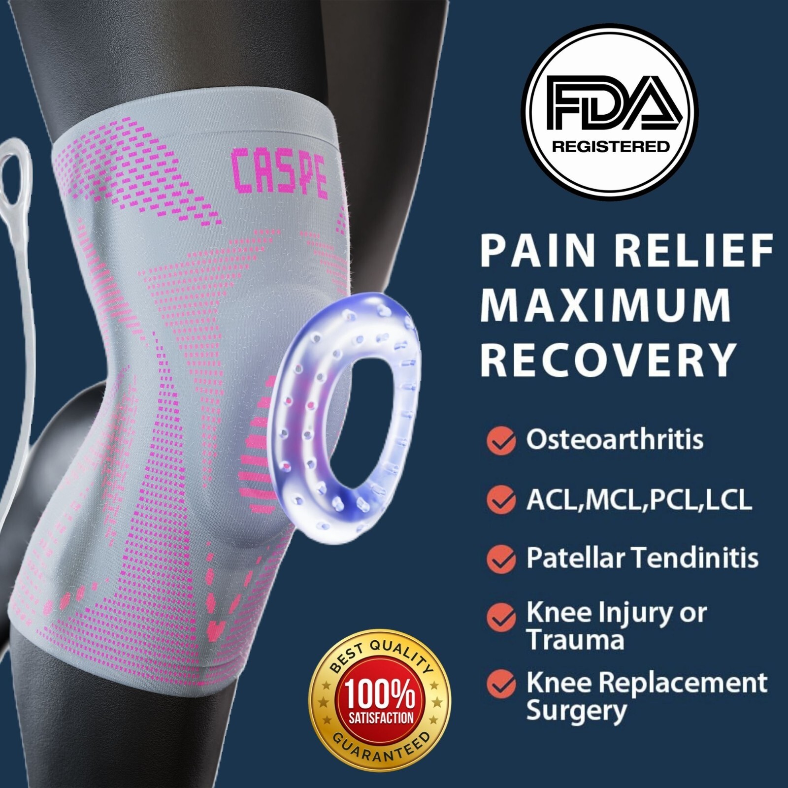 Caspe Knee Brace Knee Compression Sleeve Knee Joint Brace Arthritis Relief New