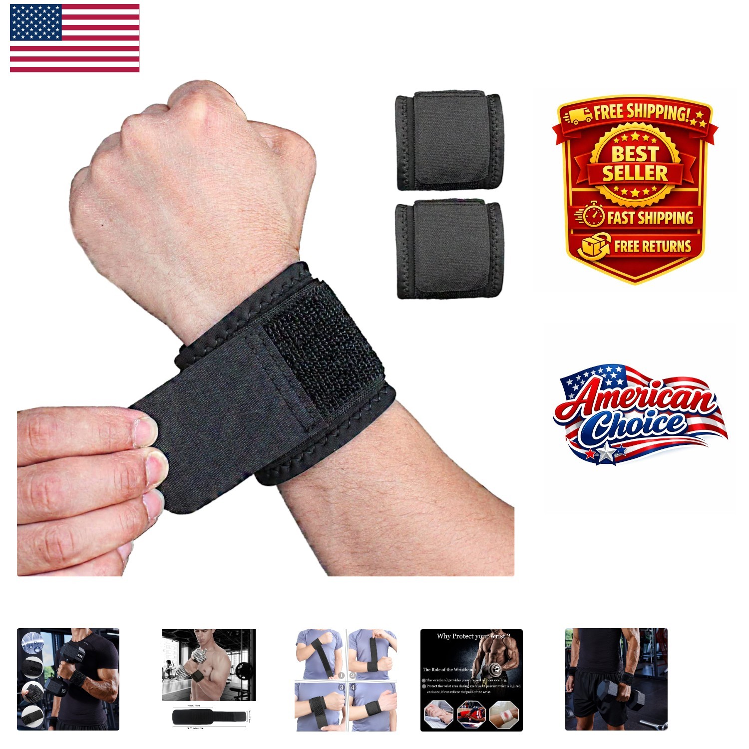 Durable Compression Wrist Supports (2 Count) for Tendonitis & Fitness Support