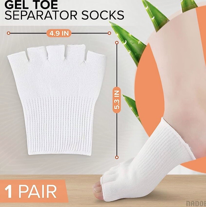 Toe Separating Gel Compression Socks Help Dry Cracked Skin White (5 Pairs)