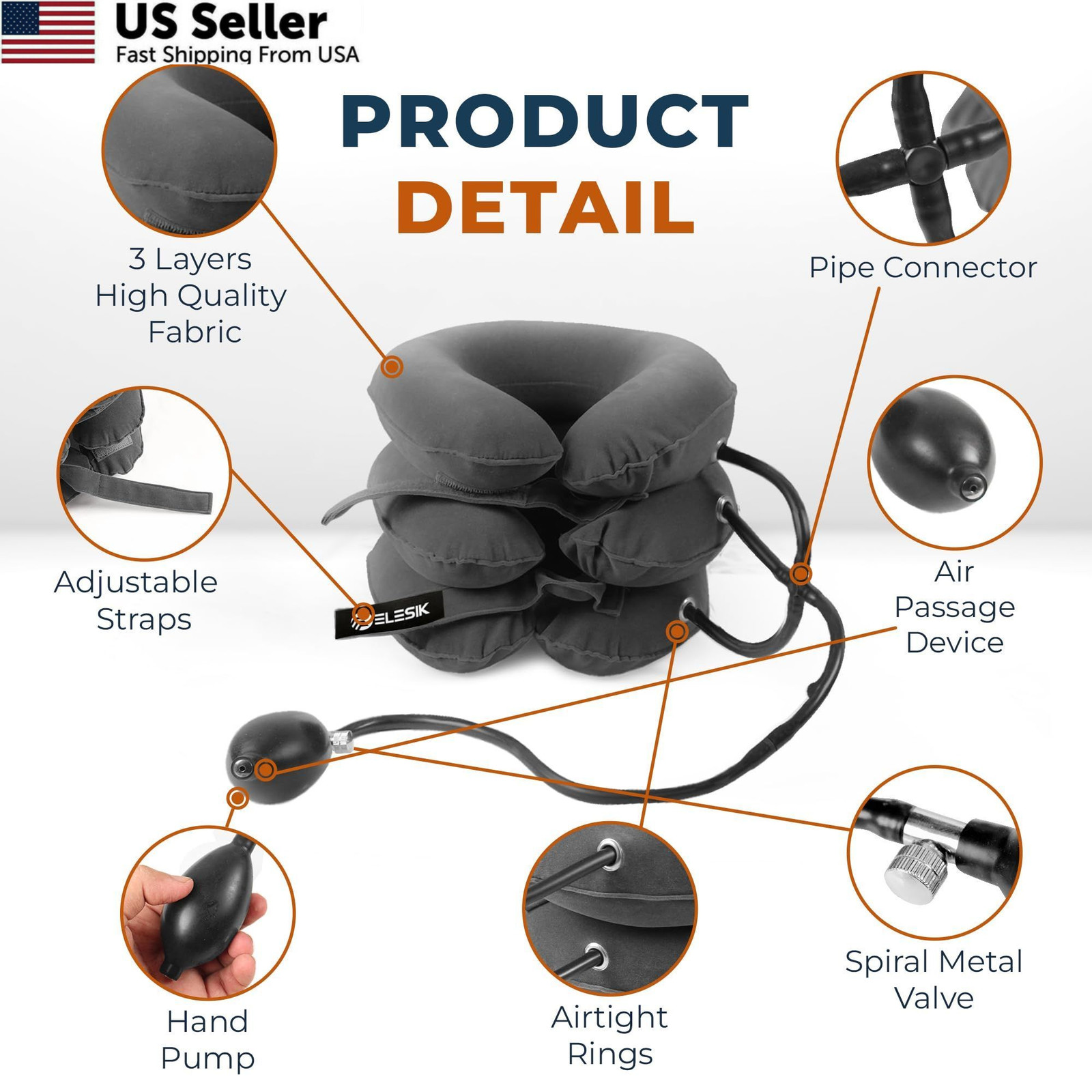 Elesik Cervical Neck Stretcher and Traction Device, One Size, Grey